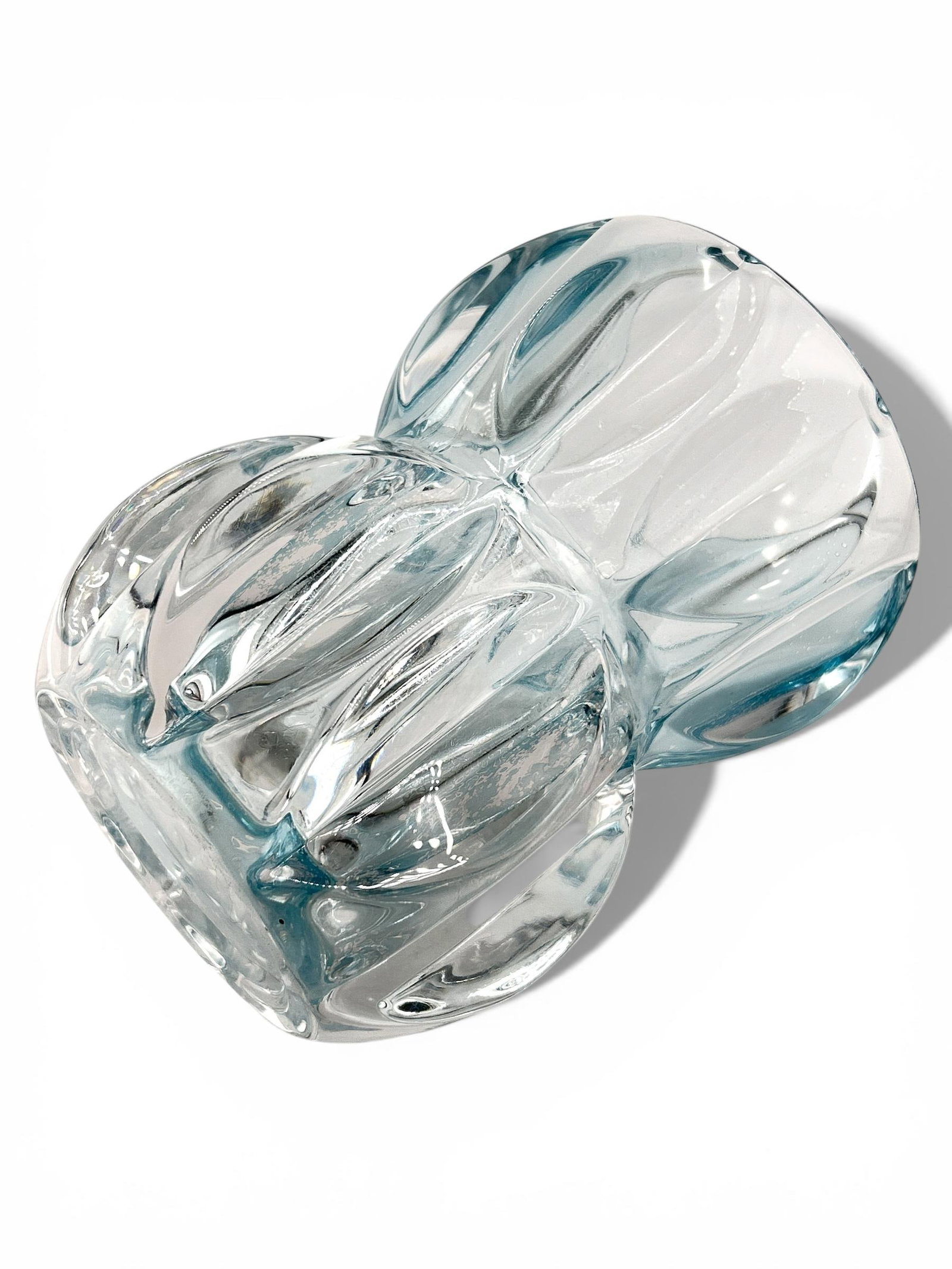 1960s Brutalist Double Bowl Heavy Crystal Vase Designed for Union Sklo - 4