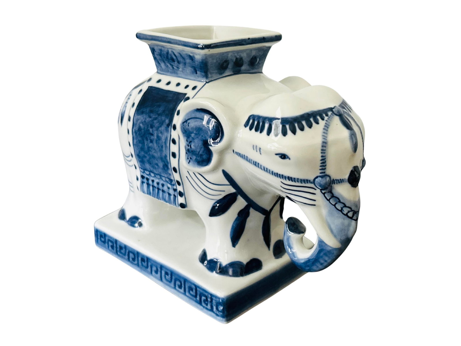 Vintage Petite Bombay Company Blue & White Elephant Vase Planter - Chinoiserie Porcelain Elephant Ca - 2