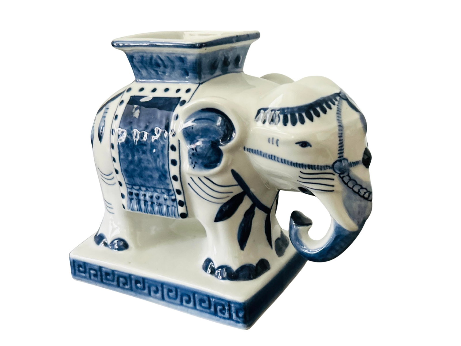 Vintage Petite Bombay Company Blue & White Elephant Vase Planter - Chinoiserie Porcelain Elephant Ca - 3