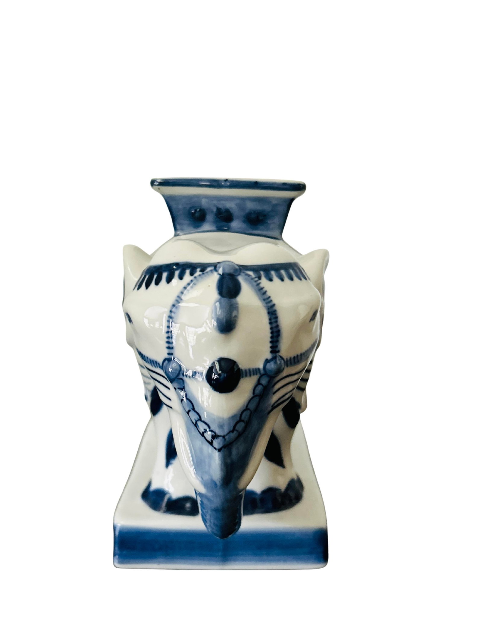 Vintage Petite Bombay Company Blue & White Elephant Vase Planter - Chinoiserie Porcelain Elephant Ca - 4