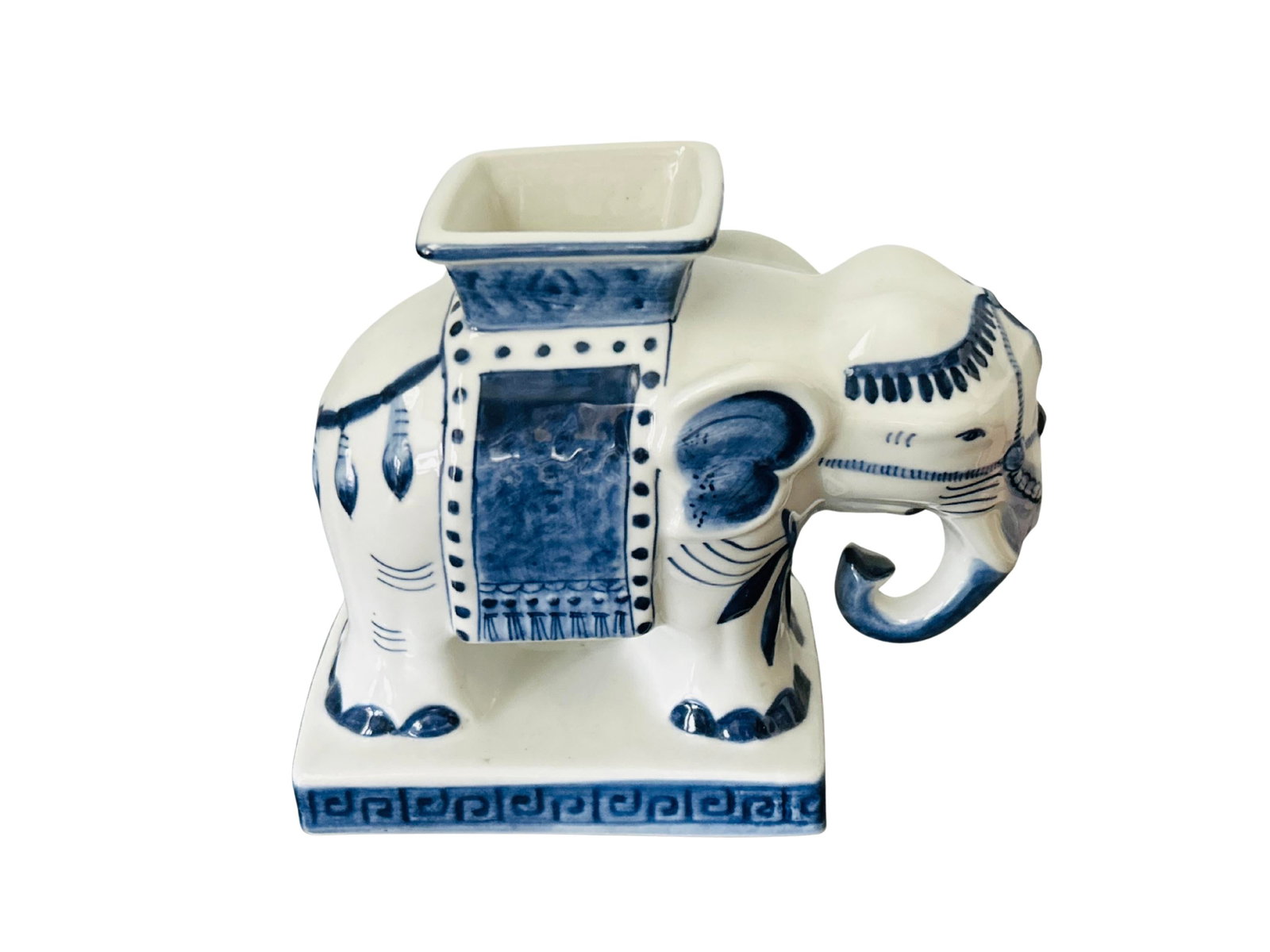 Vintage Petite Bombay Company Blue & White Elephant Vase Planter - Chinoiserie Porcelain Elephant Ca - 5