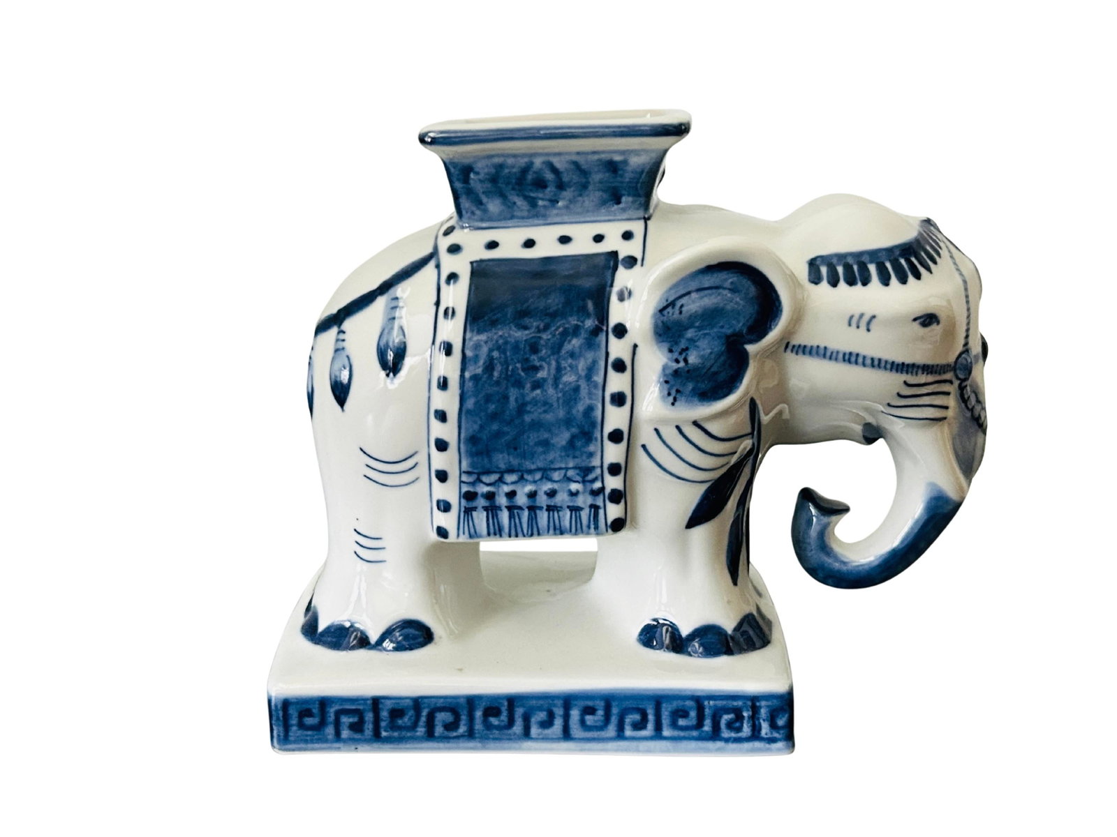 Vintage Petite Bombay Company Blue & White Elephant Vase Planter - Chinoiserie Porcelain Elephant Ca - 6