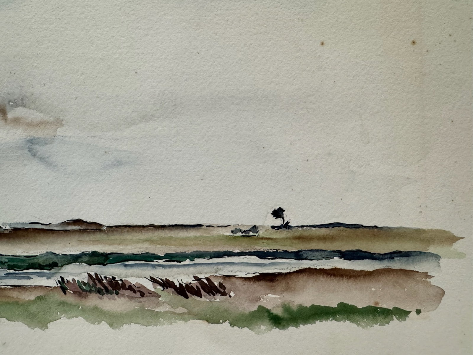 Henry Emil Salloch Original Watercolor on Paper Coastal Marsh Landscape, 1948. - 3