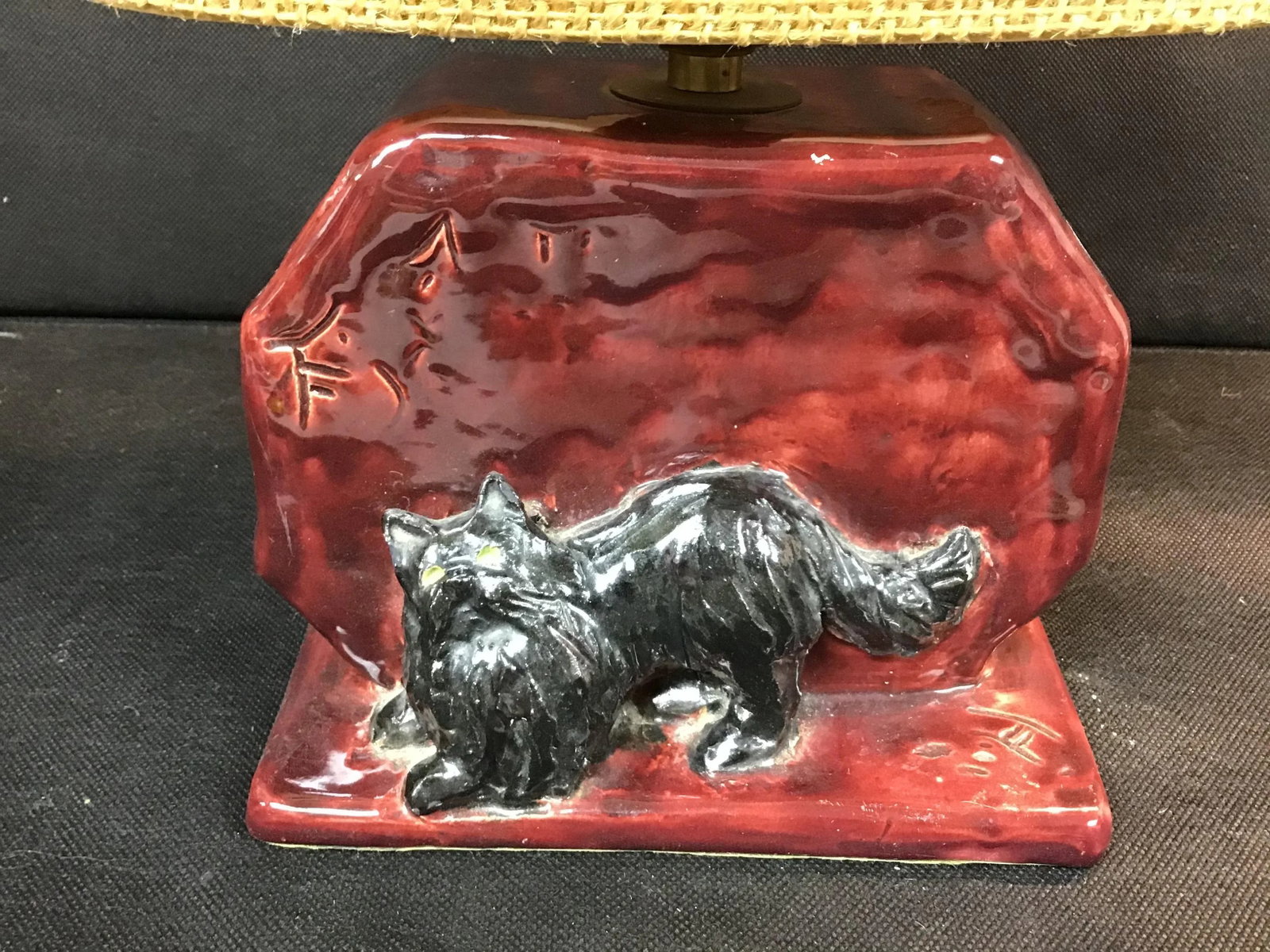 Mid Century Glazed Pottery Cat Lamp - 2