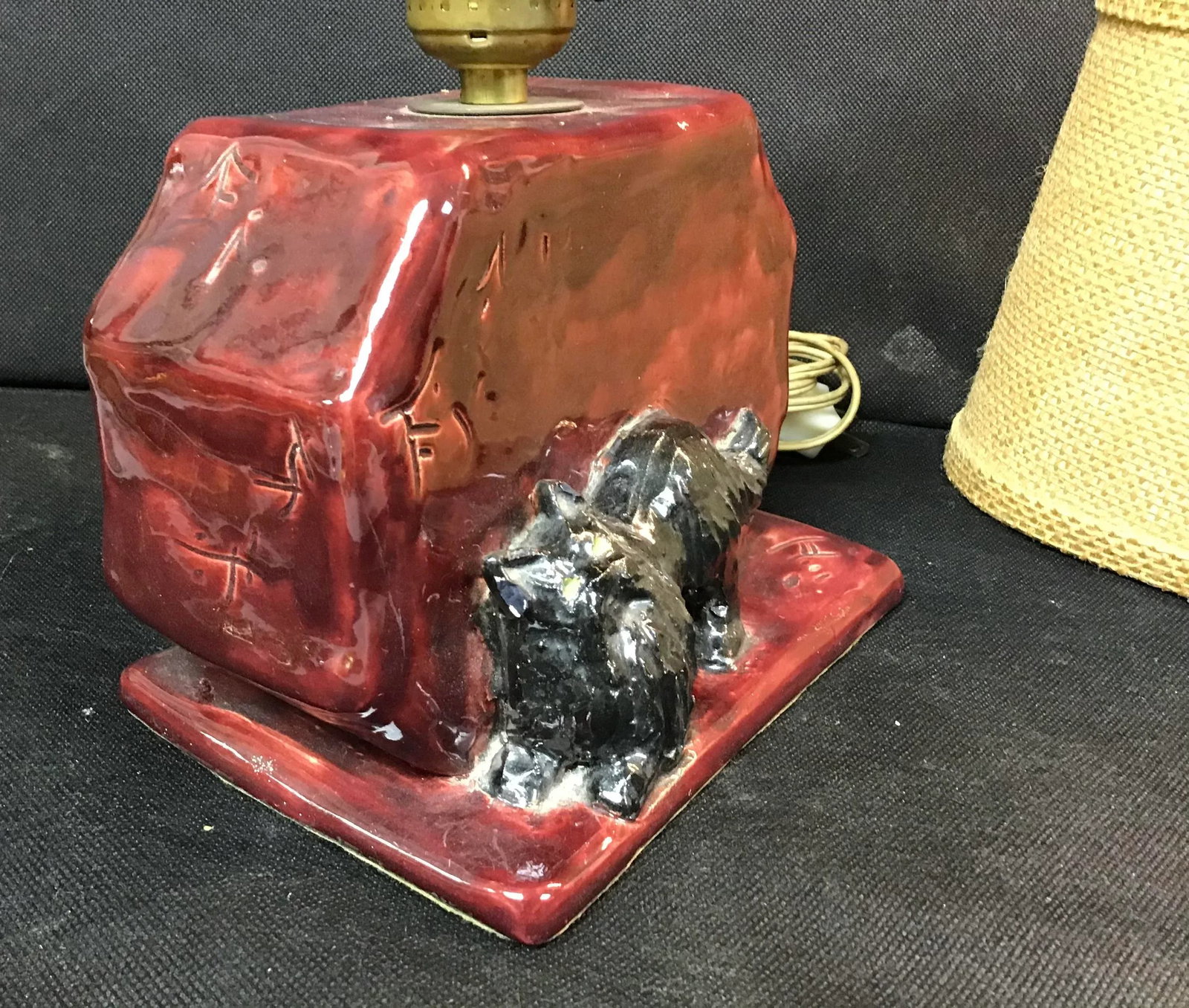 Mid Century Glazed Pottery Cat Lamp - 6