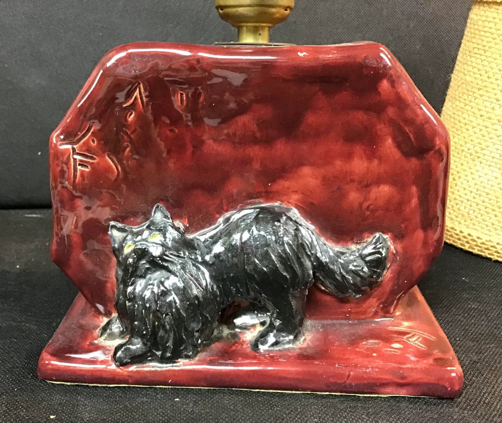 Mid Century Glazed Pottery Cat Lamp - 7
