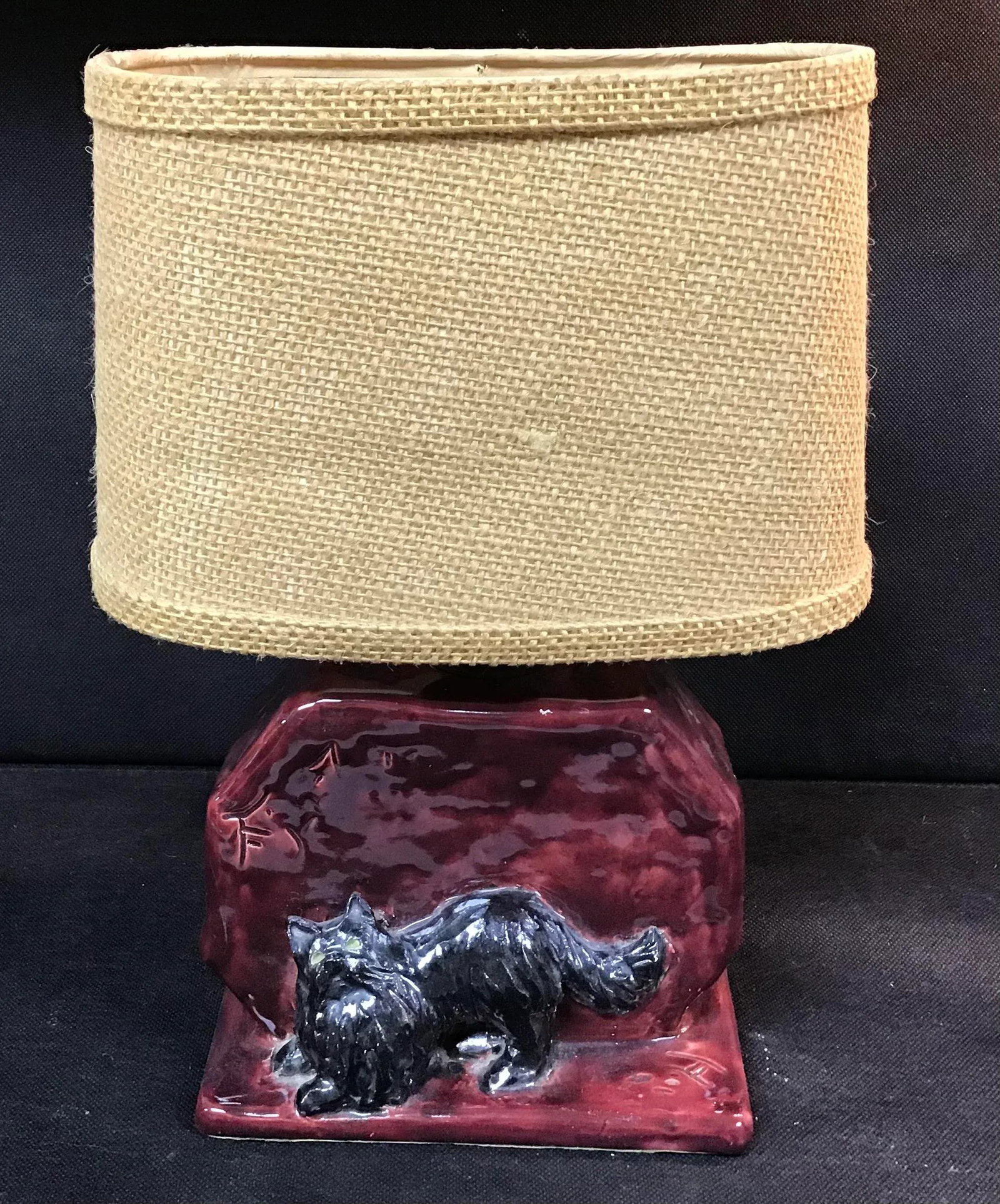Mid Century Glazed Pottery Cat Lamp - 8