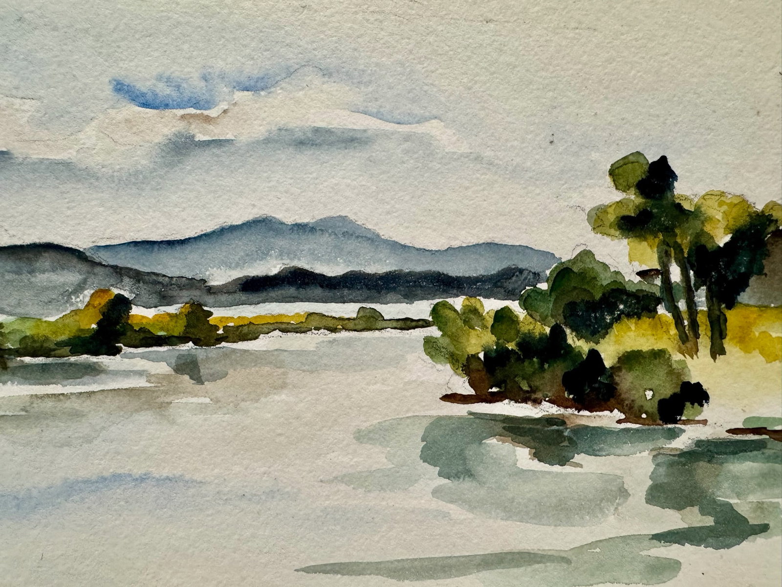 Henry Emil Salloch Original Watercolor on Paper Impressionist Lake Landscape, 1946 - 2