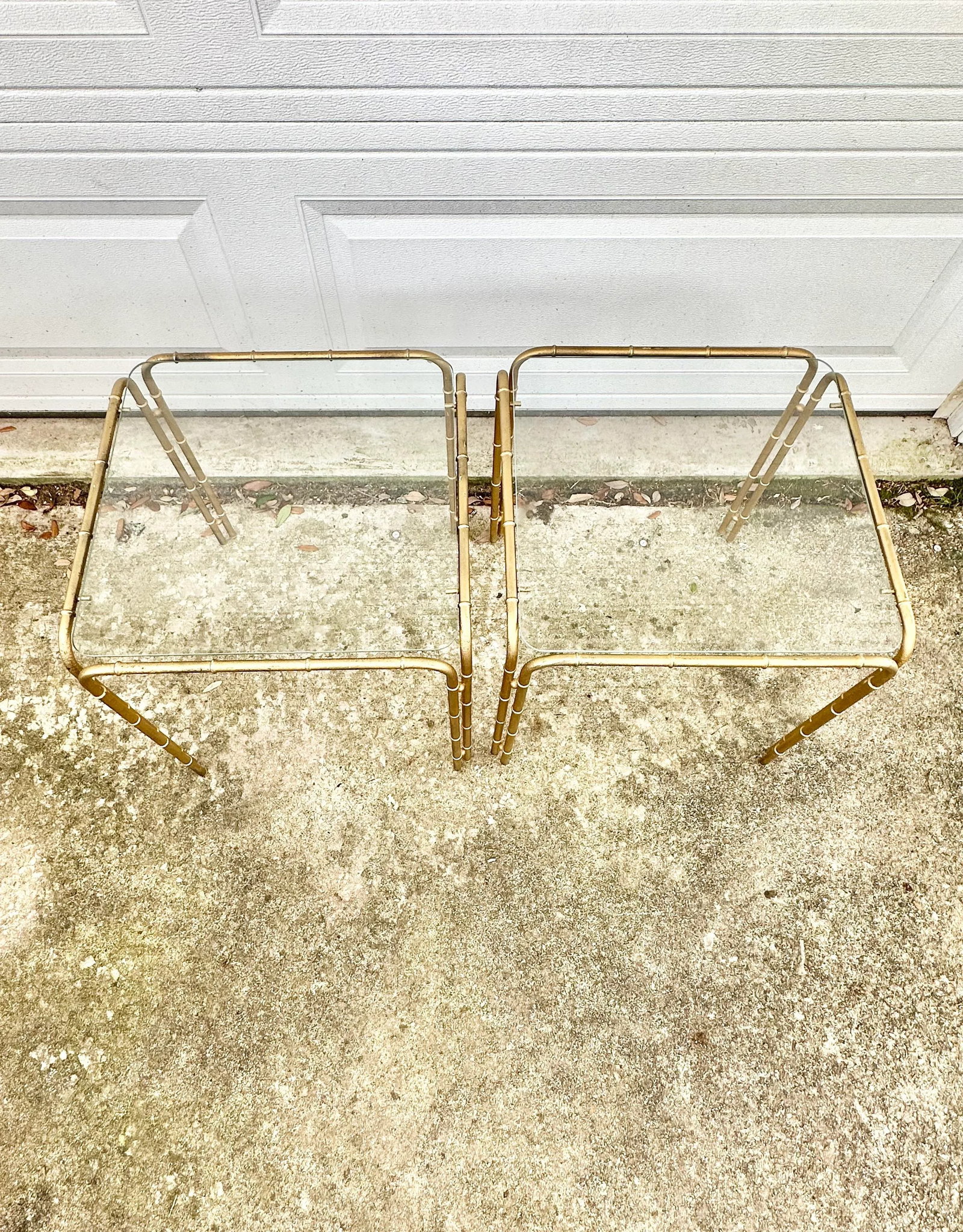 Vintage Faux Bamboo Metal and Glass Side Tables-A Pair - 3