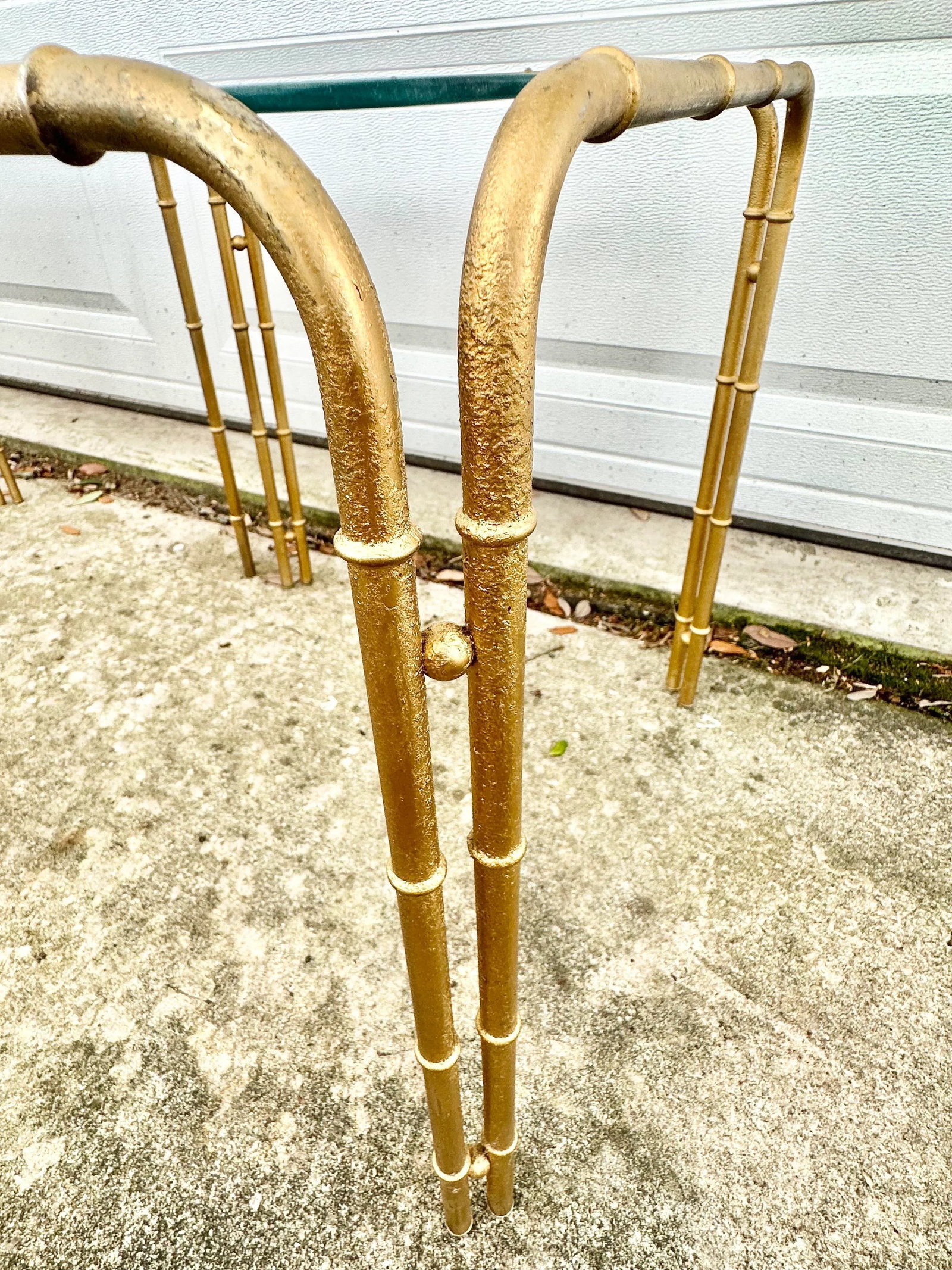 Vintage Faux Bamboo Metal and Glass Side Tables-A Pair - 4