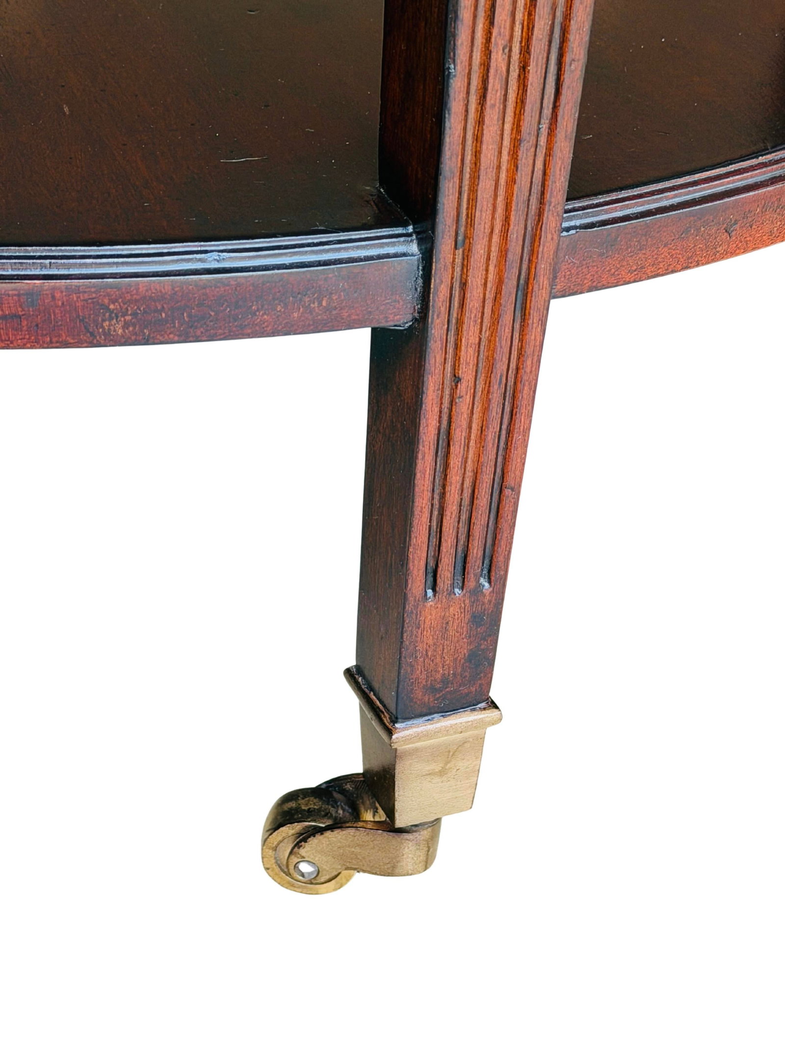 Vintage Mahogany Two-Tier Side Table | Bookmatched Starburst Top | Fluted Legs | Brass Caster Feet - 9