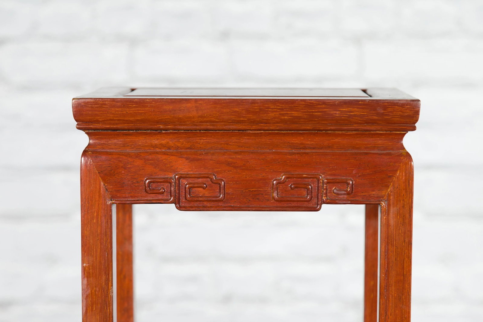 Chinese Vintage Small Stool with Scroll-Carved Apron and Side Stretchers - 8