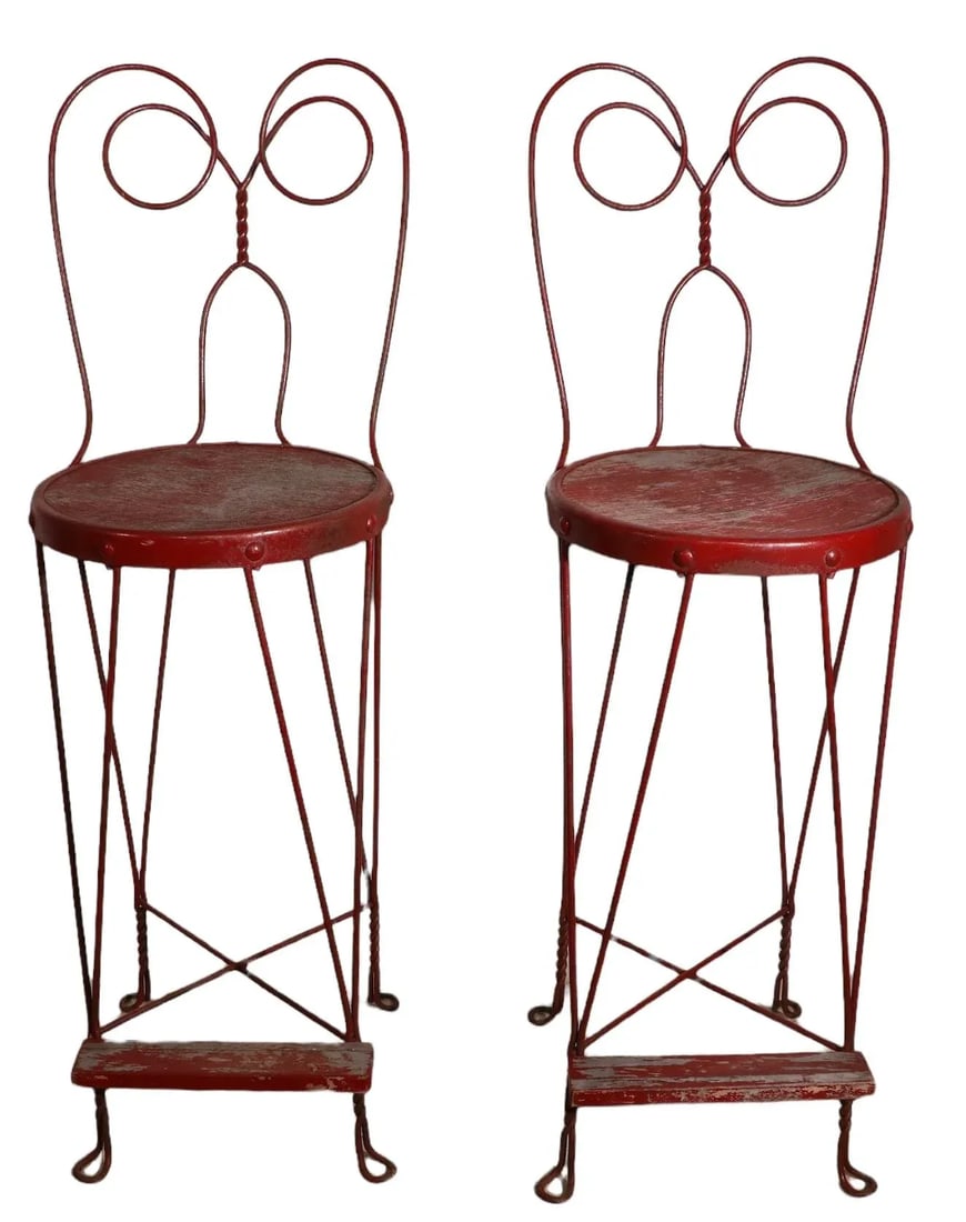 Pr. Vintage Wrought Iron Ice Cream Parlor Bar Height Stools - 5