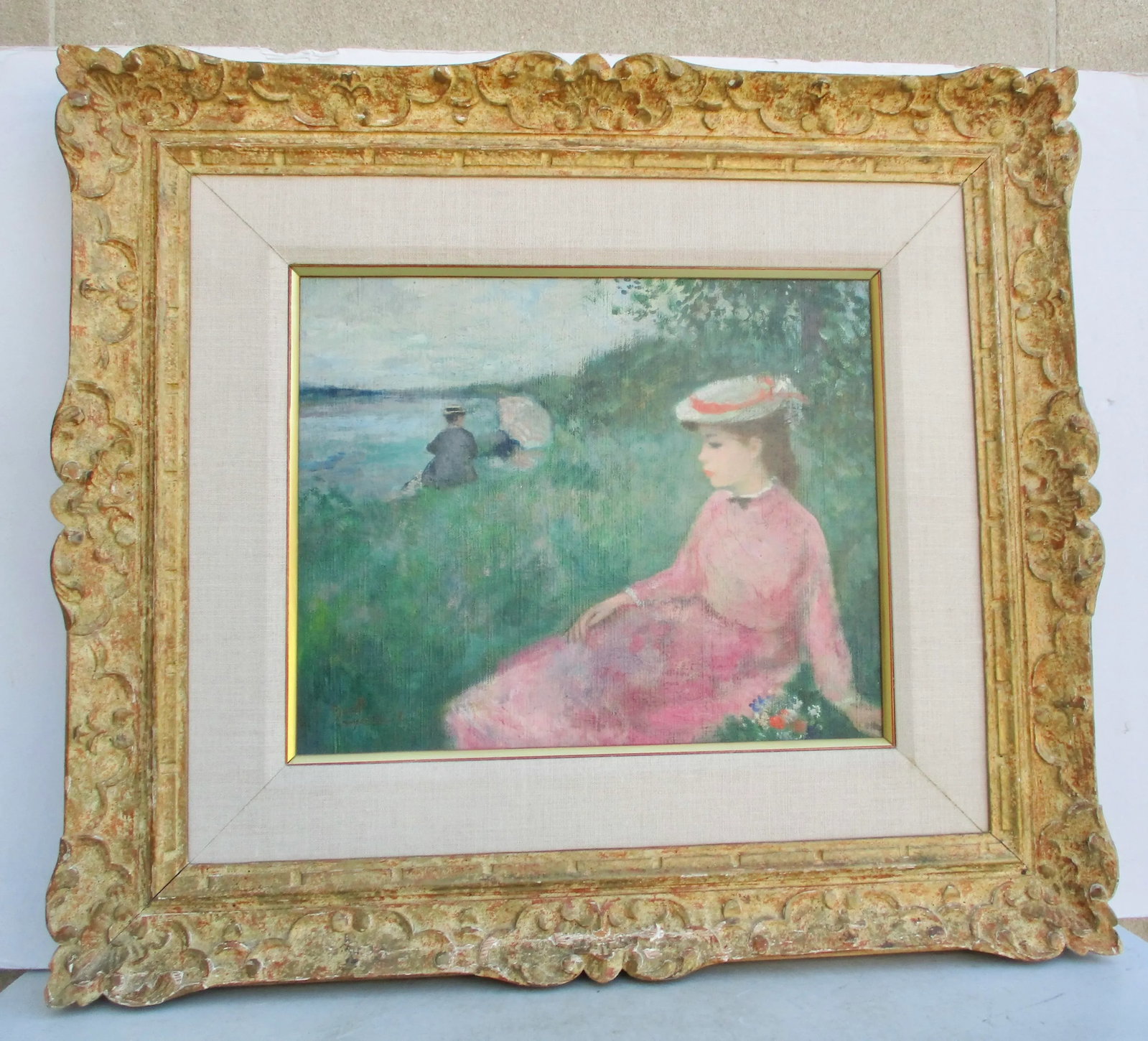Francois Gall Painting "Woman on the Grass" Circa 1970s' - 8