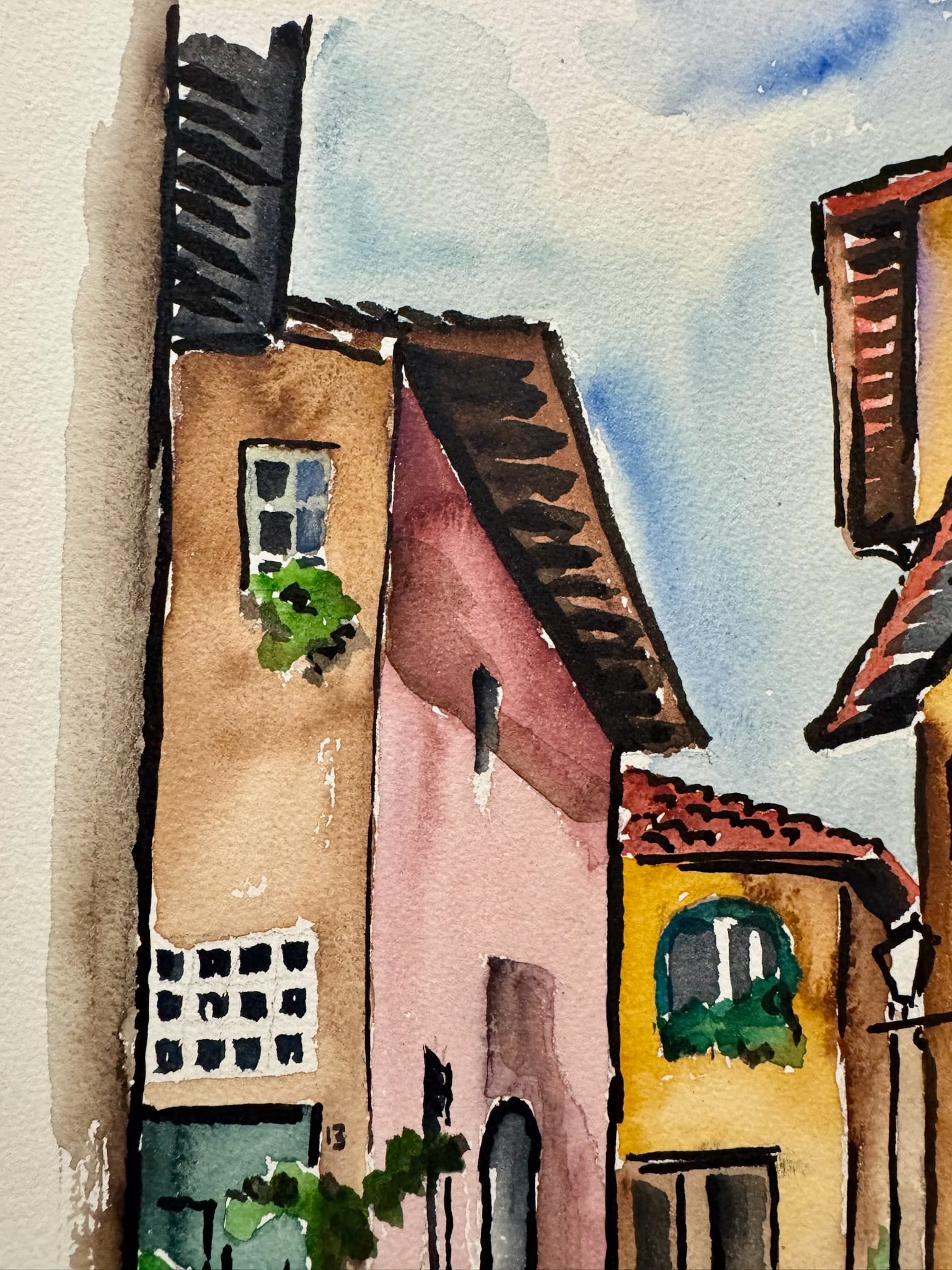Henry Emil Salloch Original Watercolor on Paper via Del Pretorio, Barga, Italy. 1970. - 2