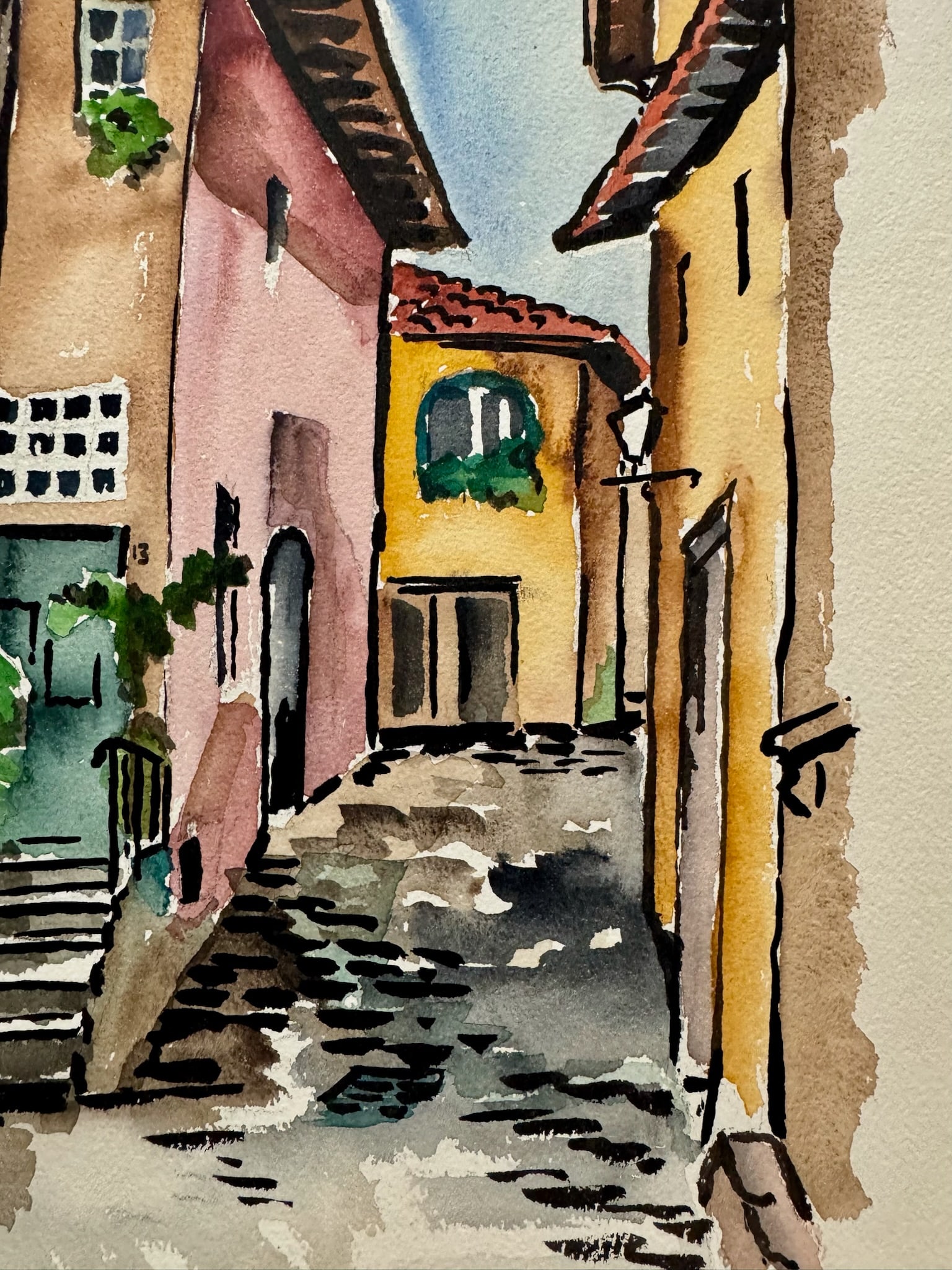 Henry Emil Salloch Original Watercolor on Paper via Del Pretorio, Barga, Italy. 1970. - 3