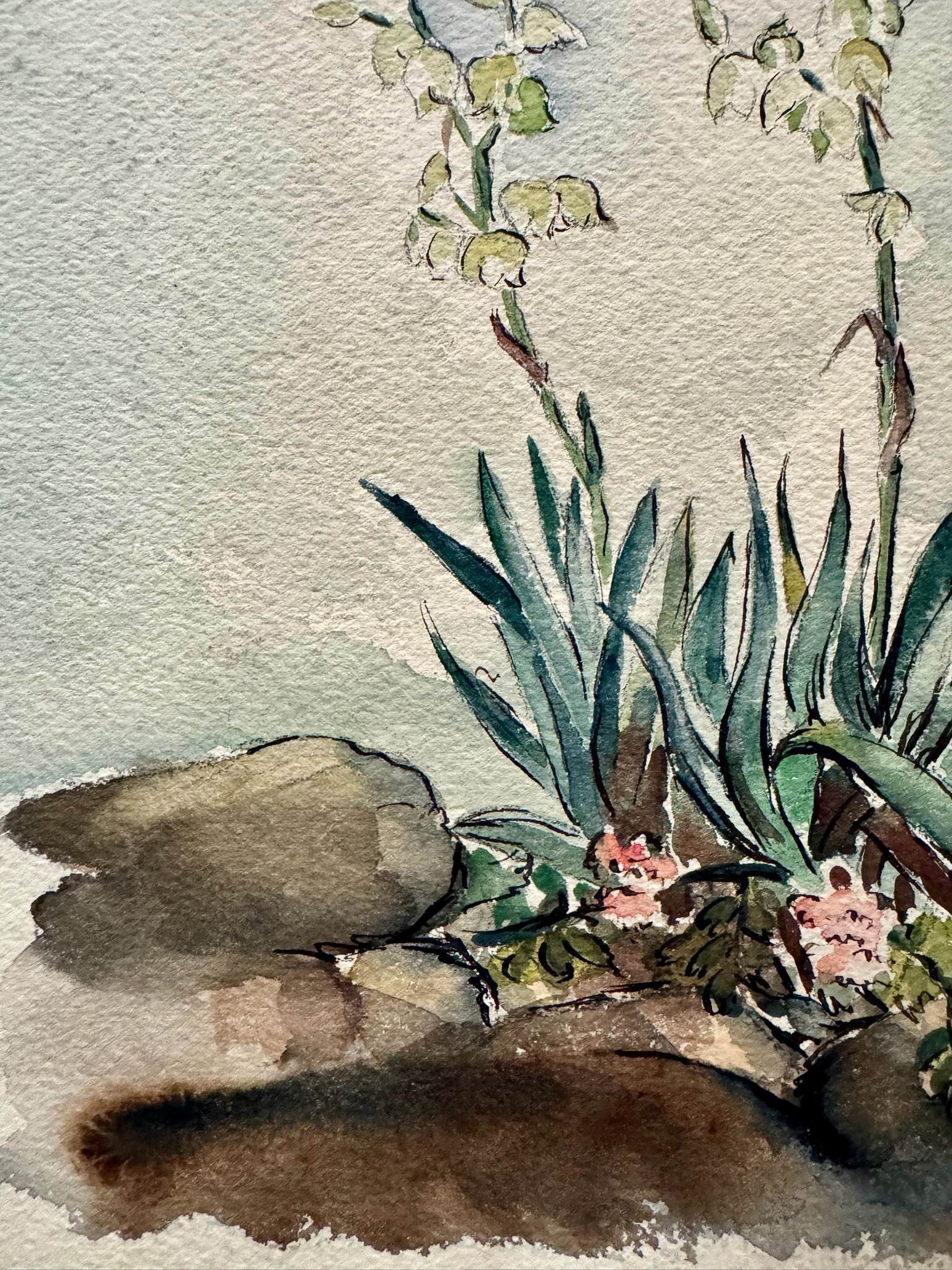 Henry Emil Salloch Original Watercolor on Paper Desert Landscape With Flowering Yucca Plant, 1939. - 2