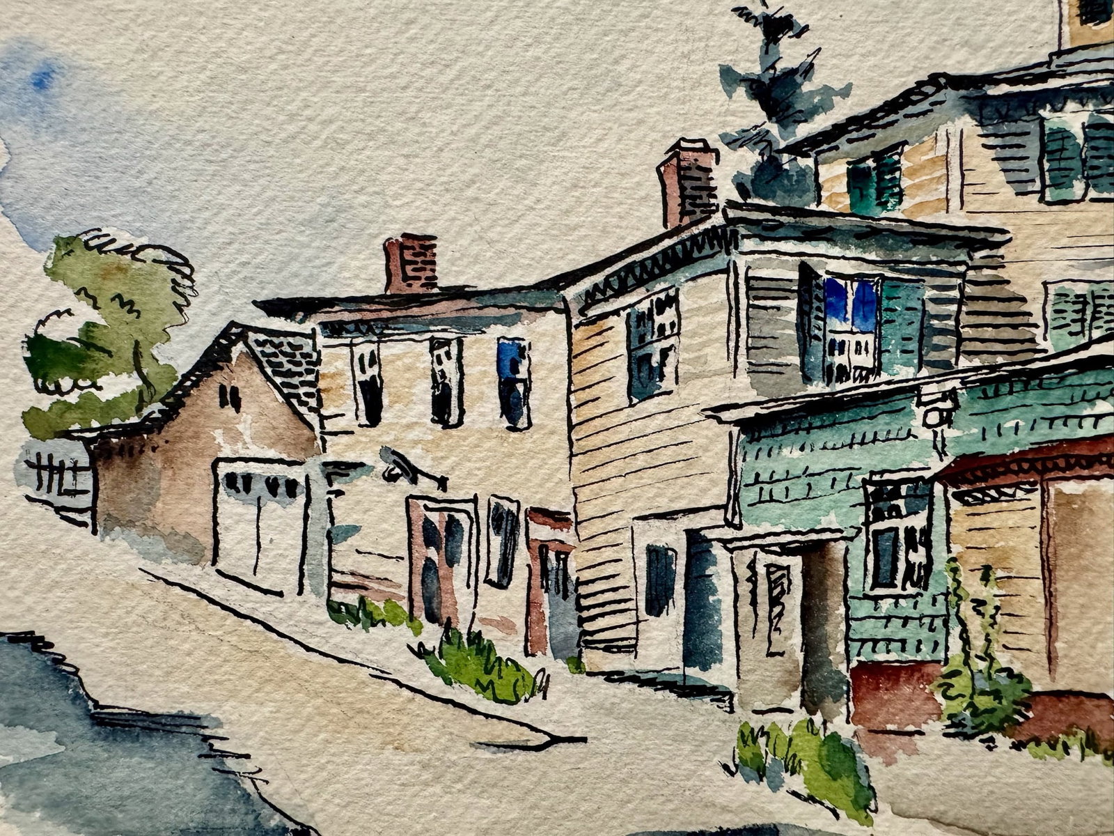 Henry Emil Salloch Original Watercolor on Paper Urban Streetscape Sketch. - 2