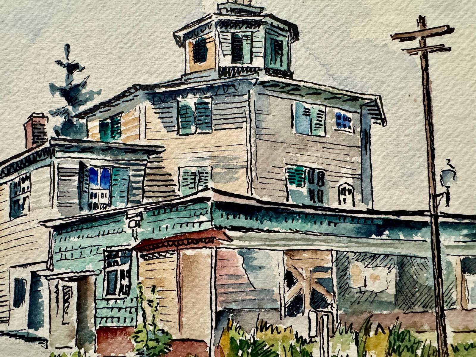 Henry Emil Salloch Original Watercolor on Paper Urban Streetscape Sketch. - 3