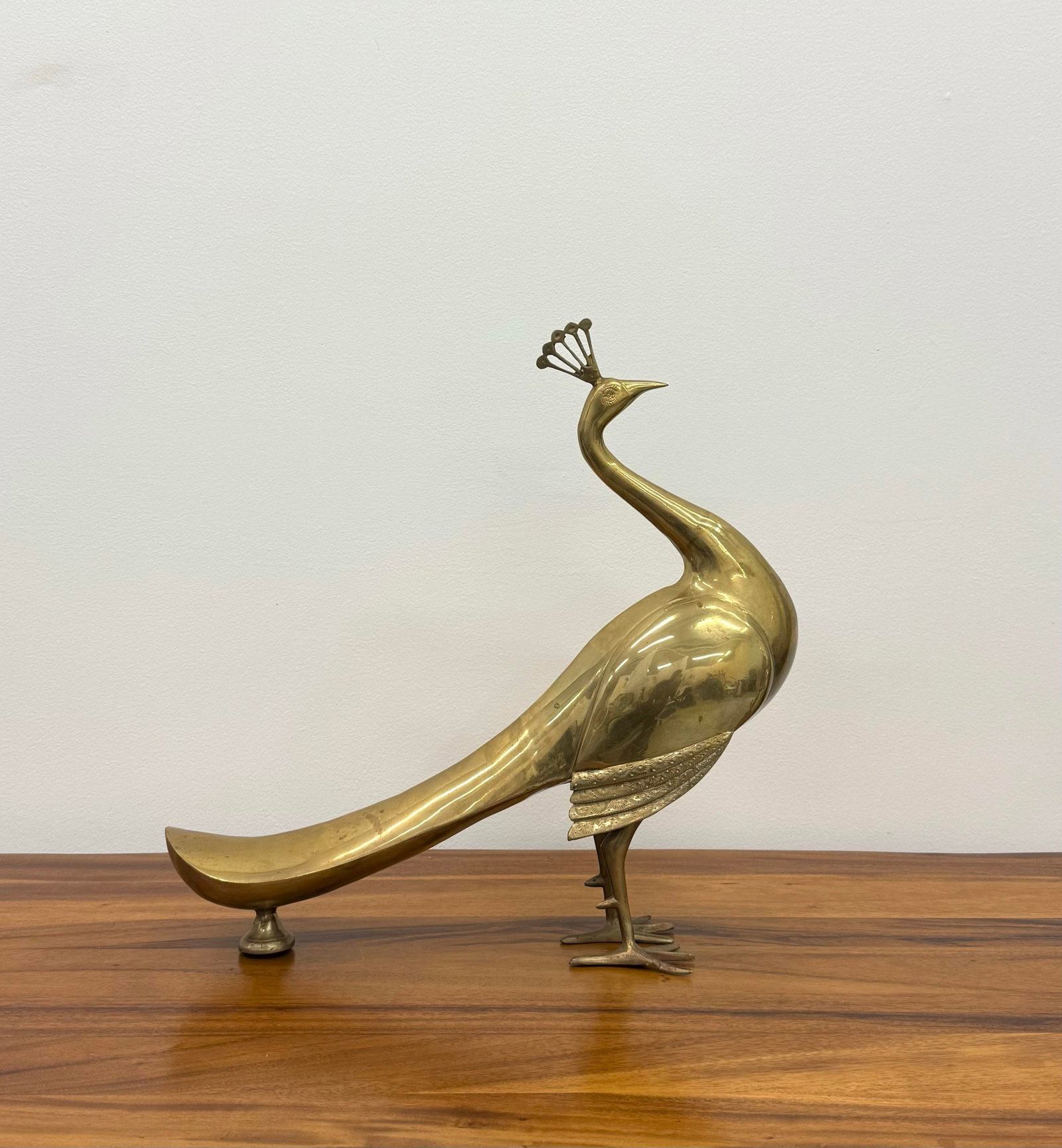 Vintage Polished Brass Peacock - 2