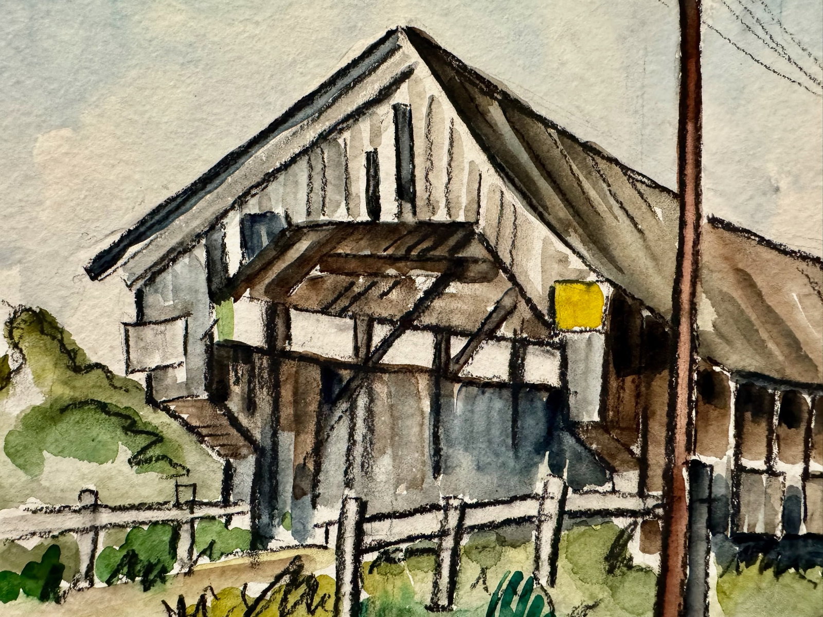Henry Emil Salloch Original Watercolor on Paper Old Rustic Barn, 1949. - 2