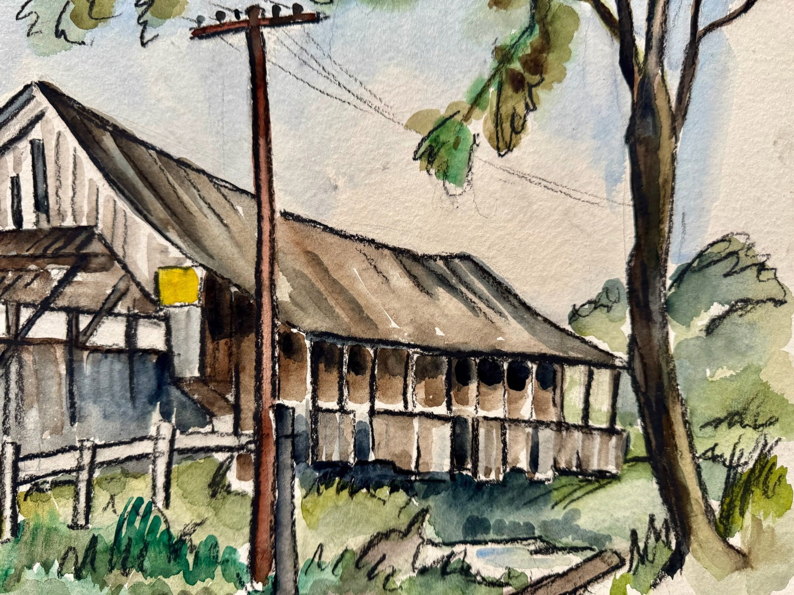 Henry Emil Salloch Original Watercolor on Paper Old Rustic Barn, 1949. - 3