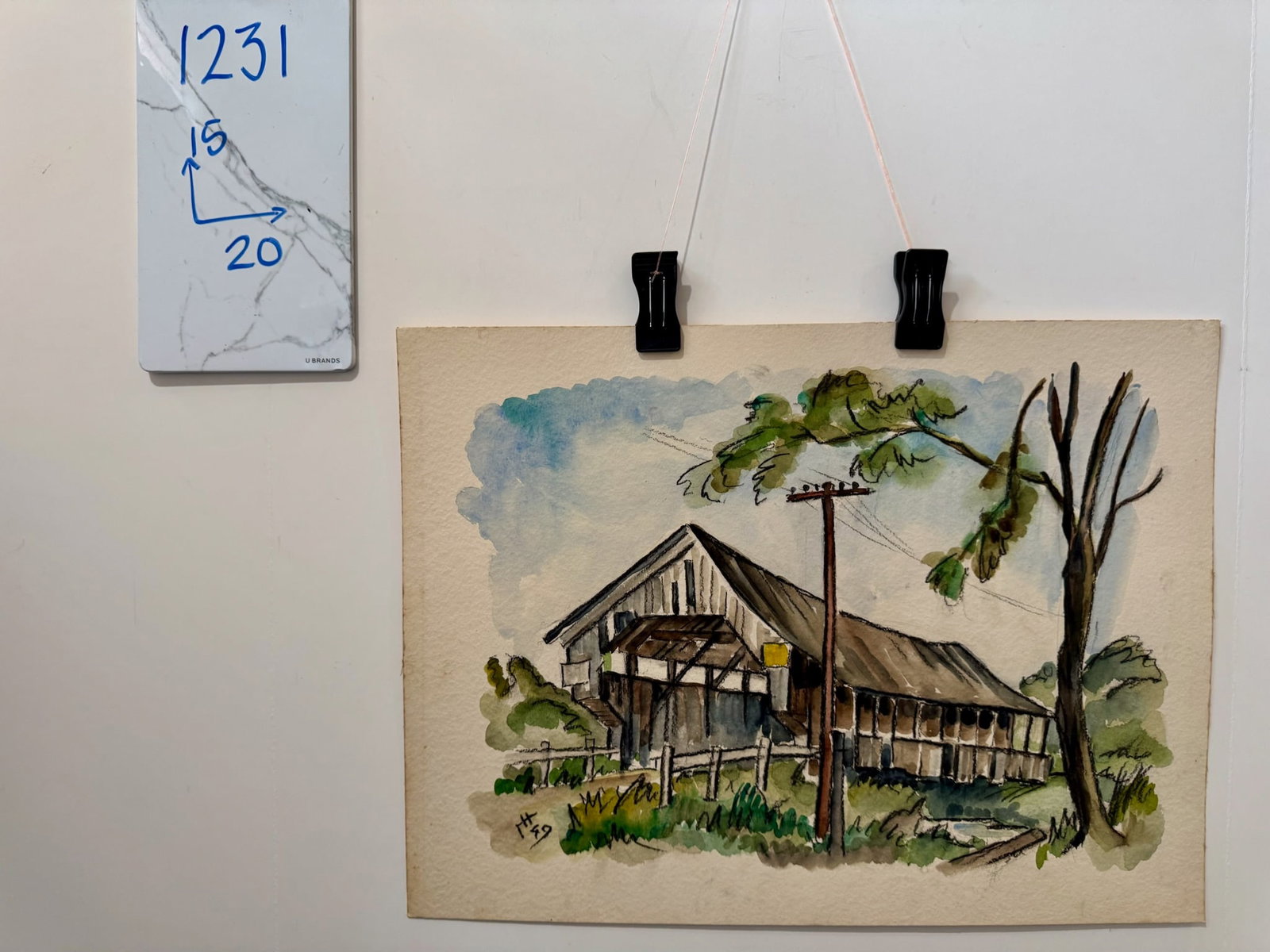 Henry Emil Salloch Original Watercolor on Paper Old Rustic Barn, 1949. - 7