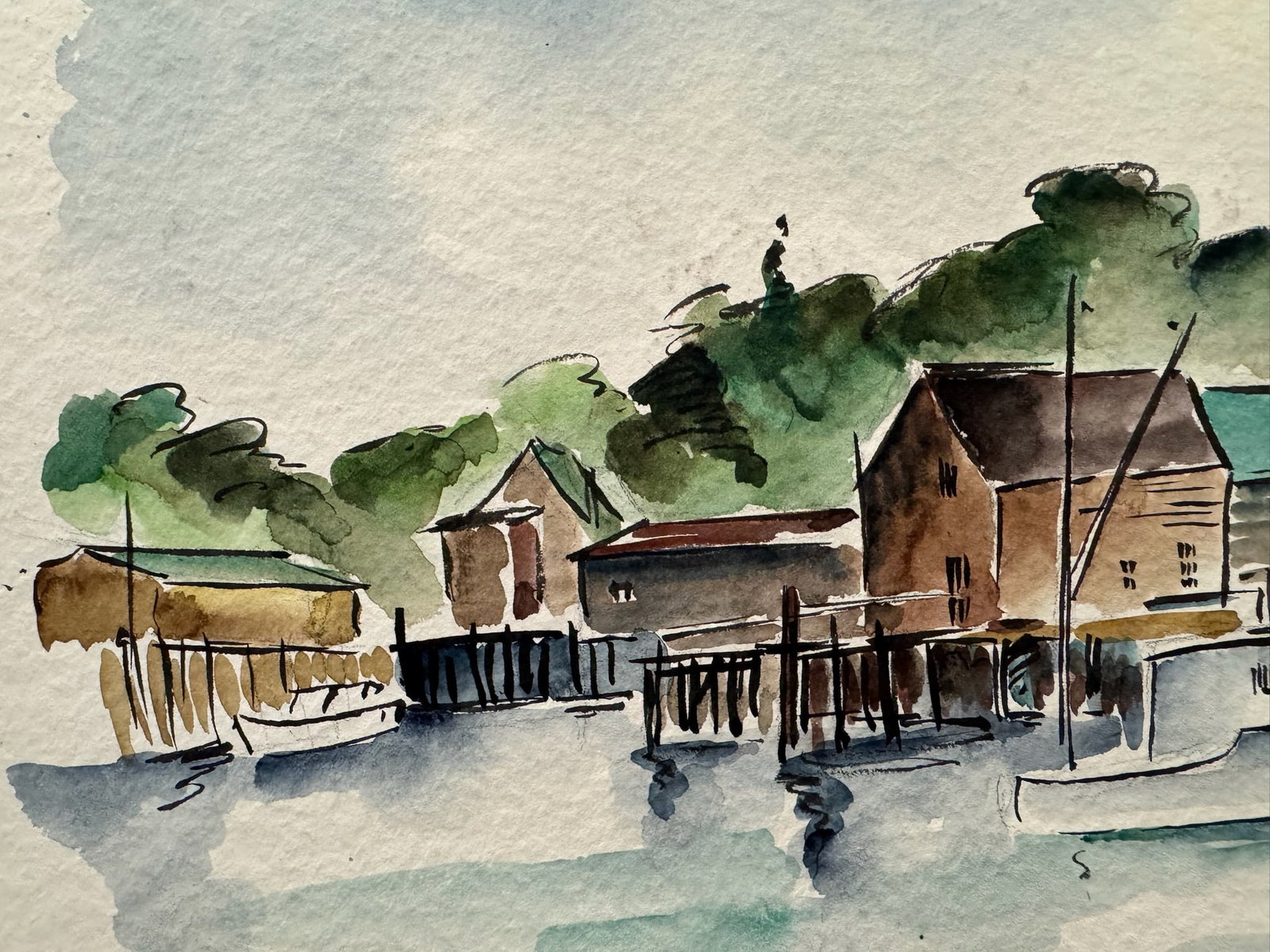 Henry Emil Salloch Original Watercolor on Paper Stonington, Maine. 1950. - 2