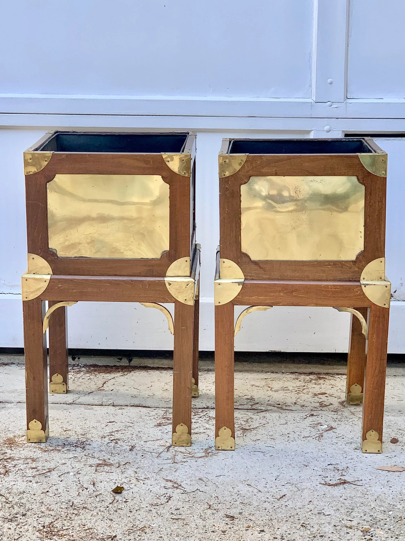 Vintage Brass and Wood Chinoiserie Style Plant Stands-A Pair - 10