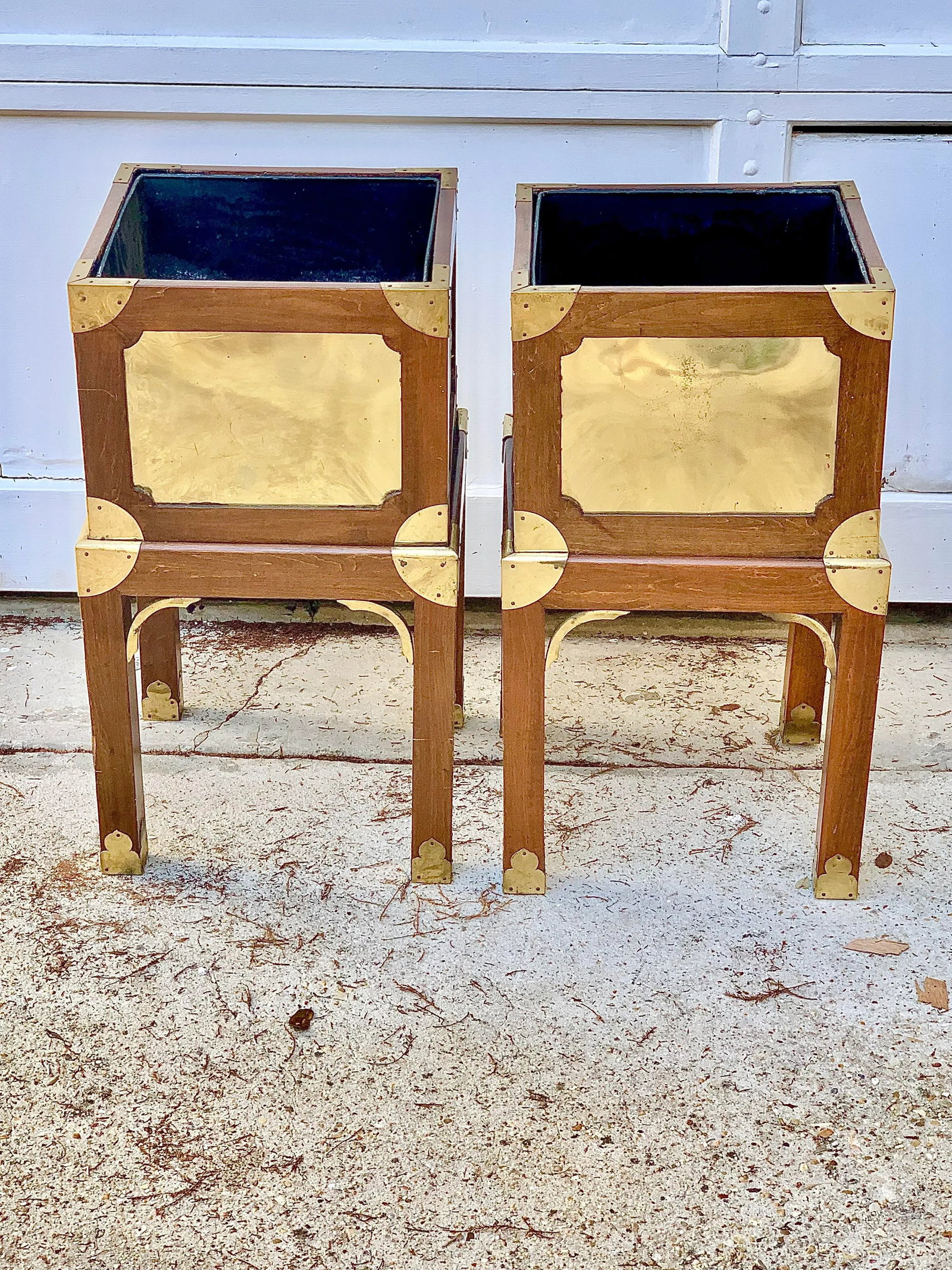 Vintage Brass and Wood Chinoiserie Style Plant Stands-A Pair - 2