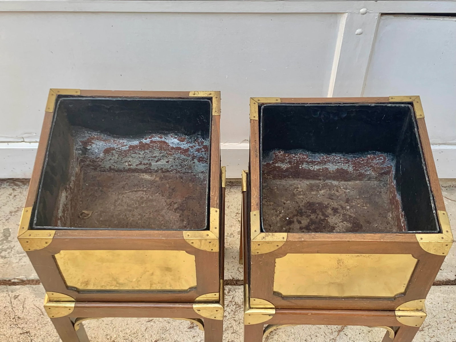 Vintage Brass and Wood Chinoiserie Style Plant Stands-A Pair - 3