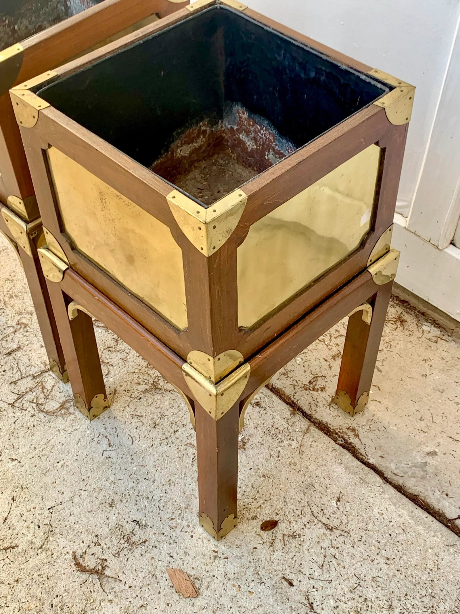 Vintage Brass and Wood Chinoiserie Style Plant Stands-A Pair - 6
