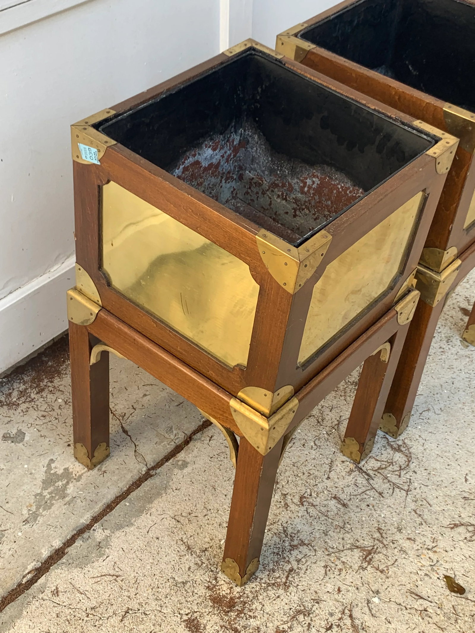 Vintage Brass and Wood Chinoiserie Style Plant Stands-A Pair - 7