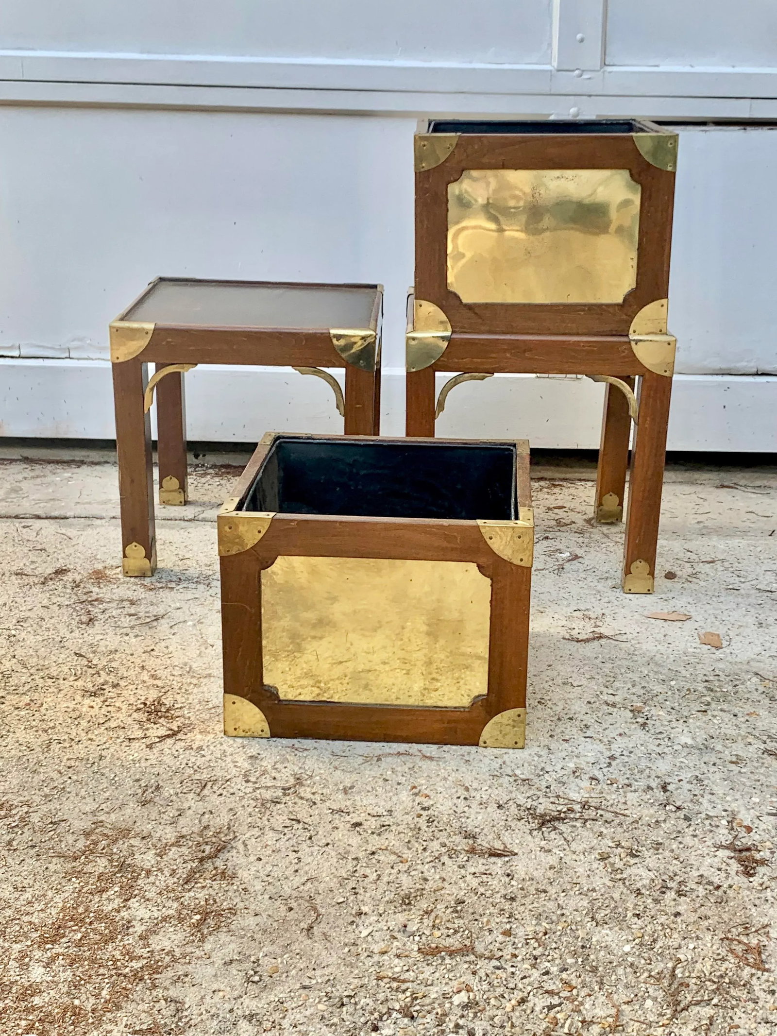 Vintage Brass and Wood Chinoiserie Style Plant Stands-A Pair - 8