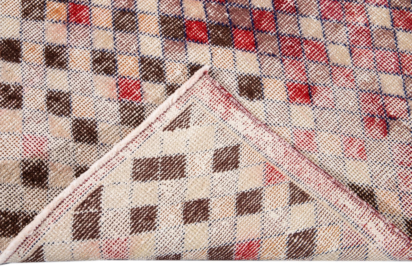 Vintage Art Deco Handmade Red Geometric Wool Runner - 2