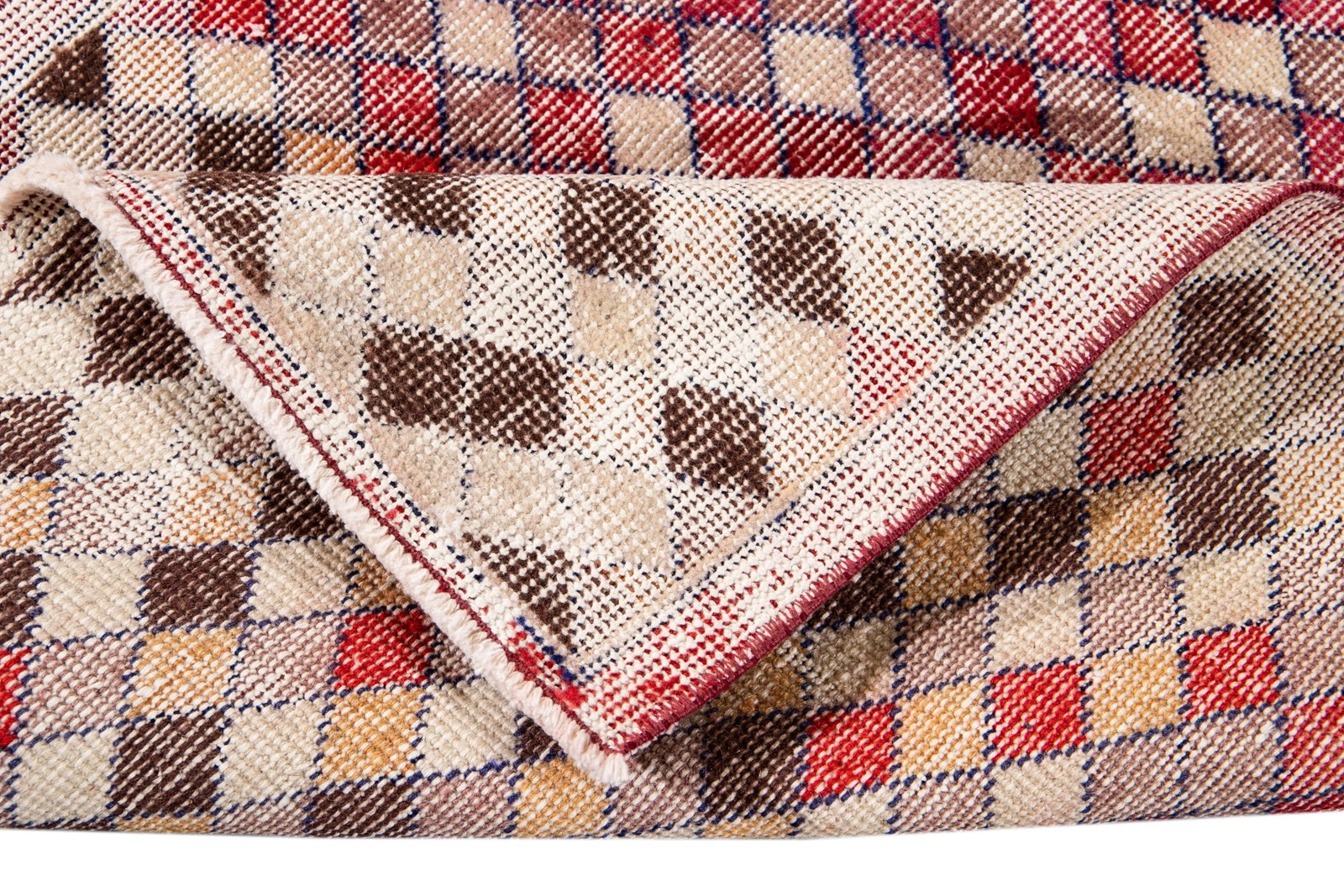 Vintage Art Deco Handmade Red Geometric Wool Runner - 3