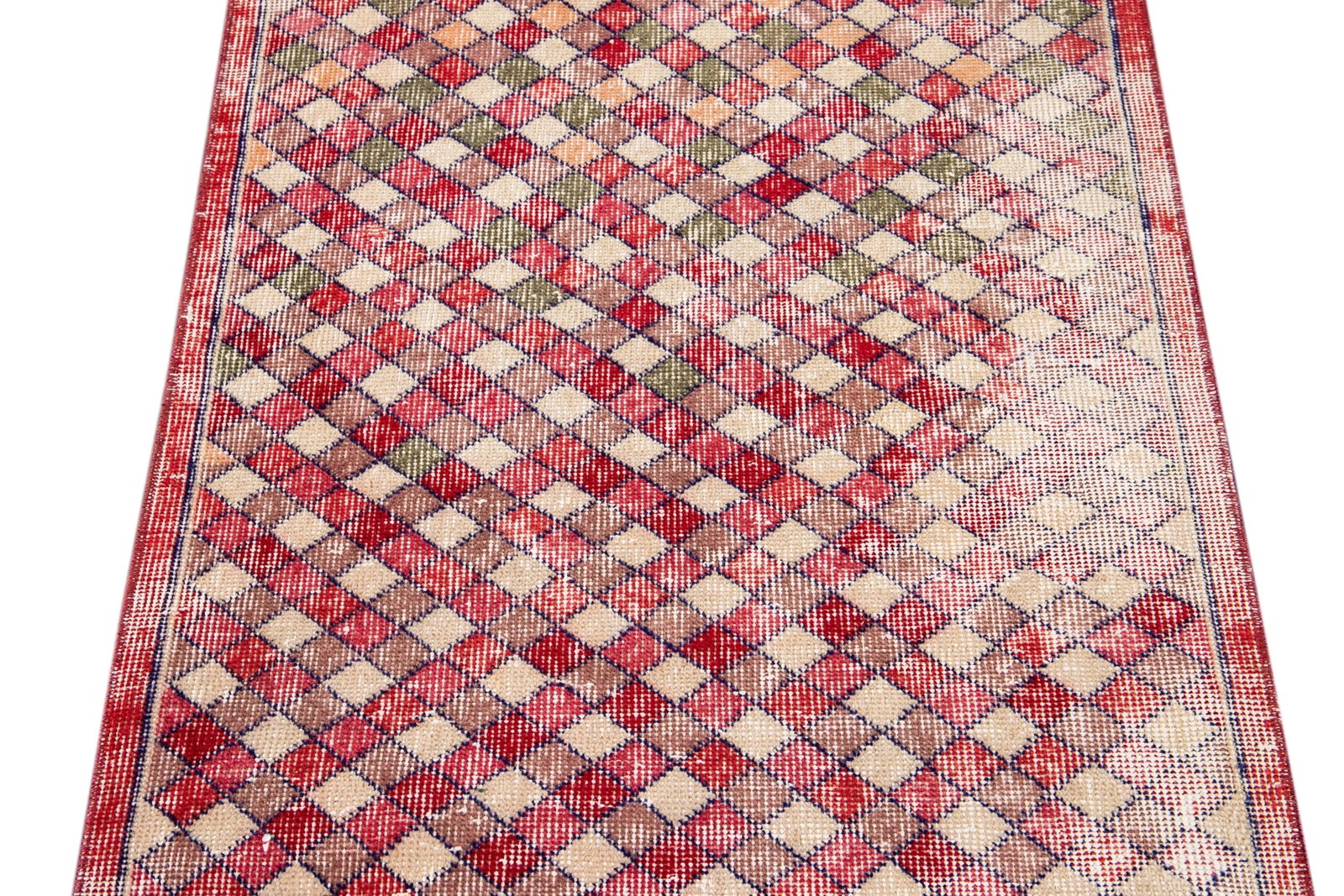 Vintage Art Deco Handmade Red Geometric Wool Runner - 4