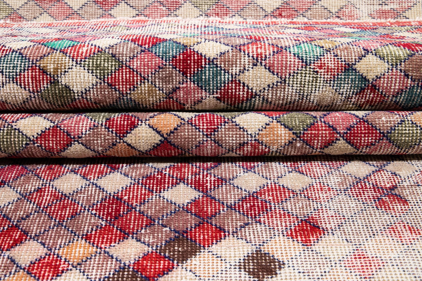Vintage Art Deco Handmade Red Geometric Wool Runner - 7
