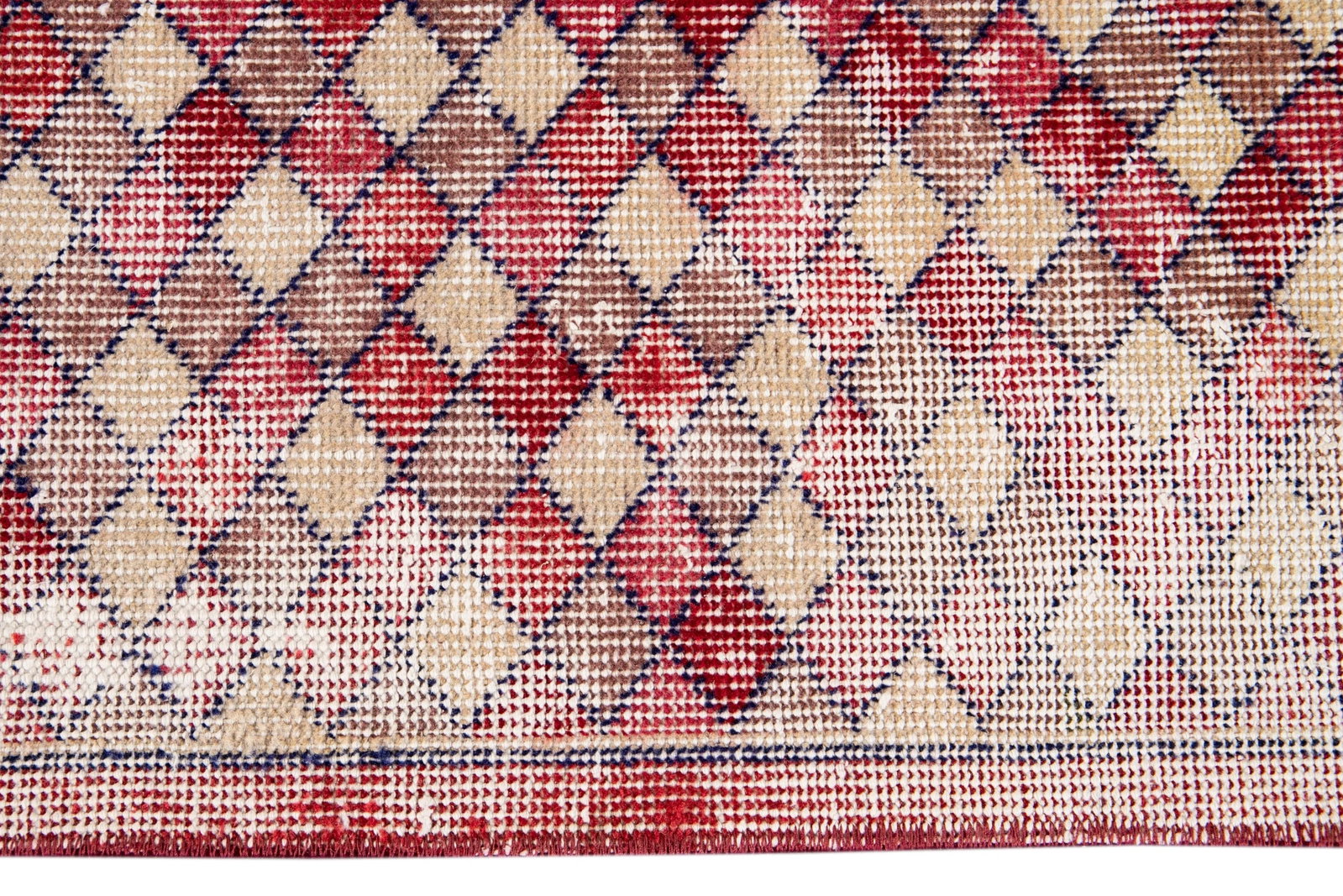 Vintage Art Deco Handmade Red Geometric Wool Runner - 8