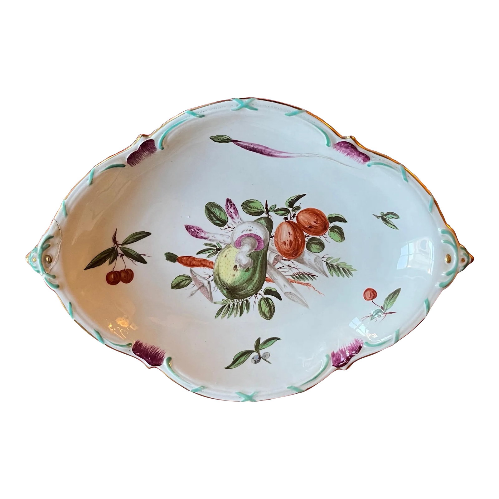 Antique 18th Century Chelsea Porcelain Lozenge Shape Dessert Dish Decorated With Fruit & Vegetables (1 of 12)