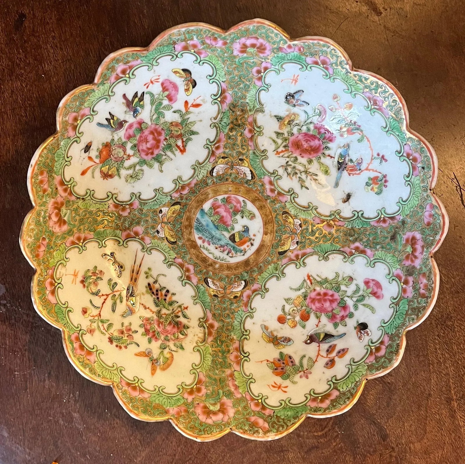 Antique 19th Century Chinese Rose Canton Medallion Porcelain Round Serving Dish - 11