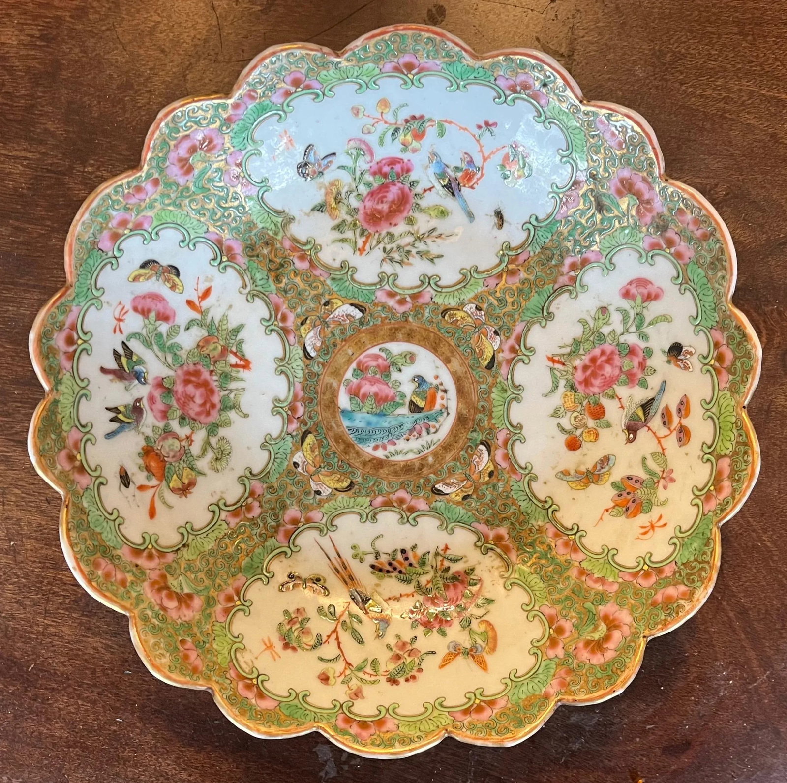 Antique 19th Century Chinese Rose Canton Medallion Porcelain Round Serving Dish - 6