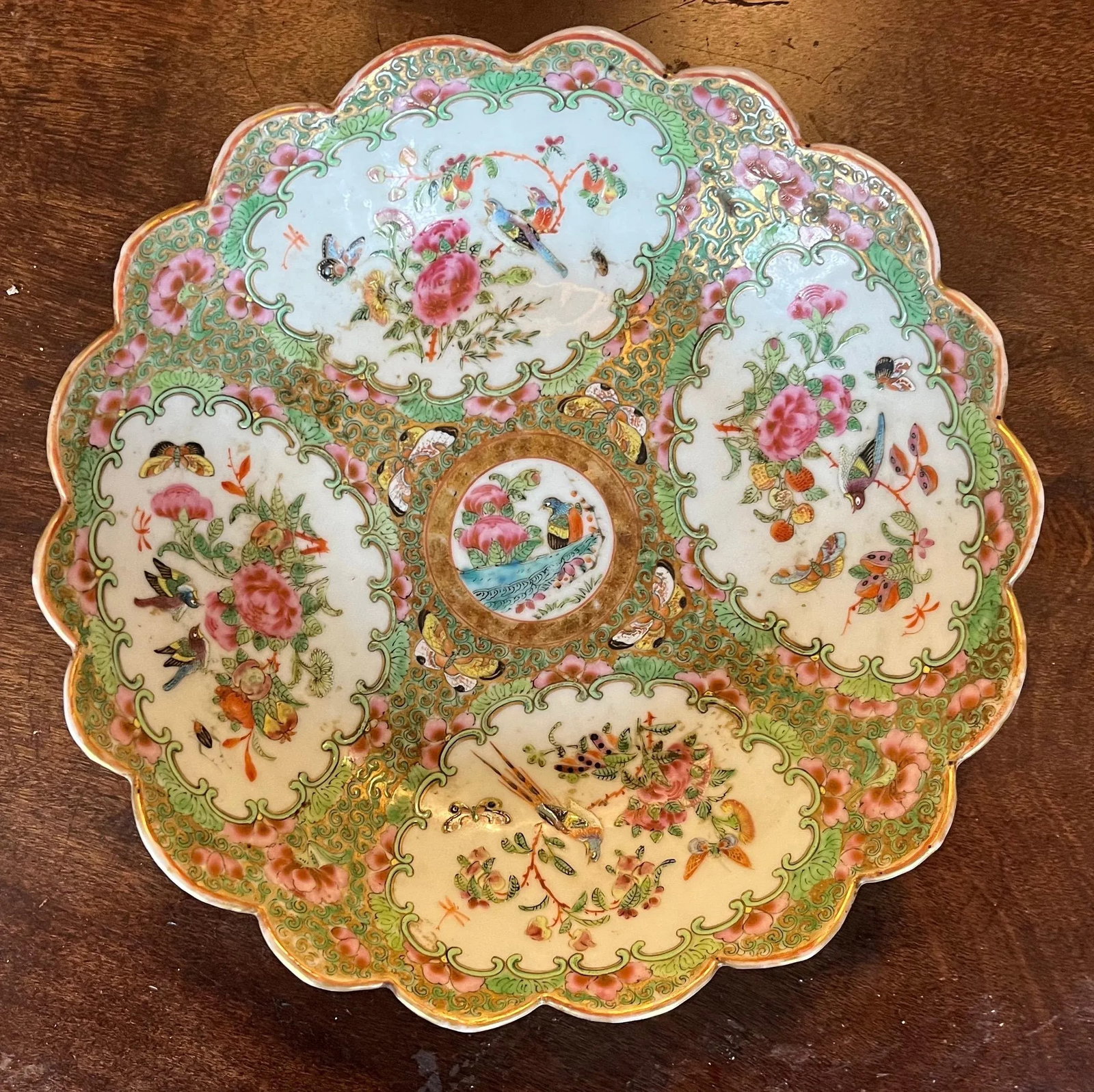 Antique 19th Century Chinese Rose Canton Medallion Porcelain Round Serving Dish - 8