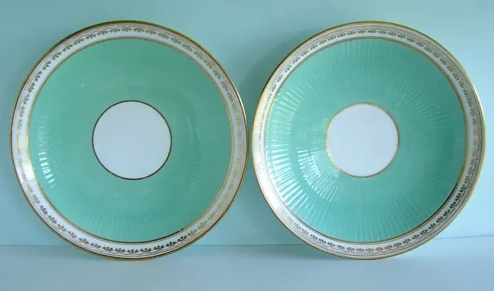 1850 Antique English Minton Porcelain Ribbed Turquoise Serving Plates - A Pair - 2