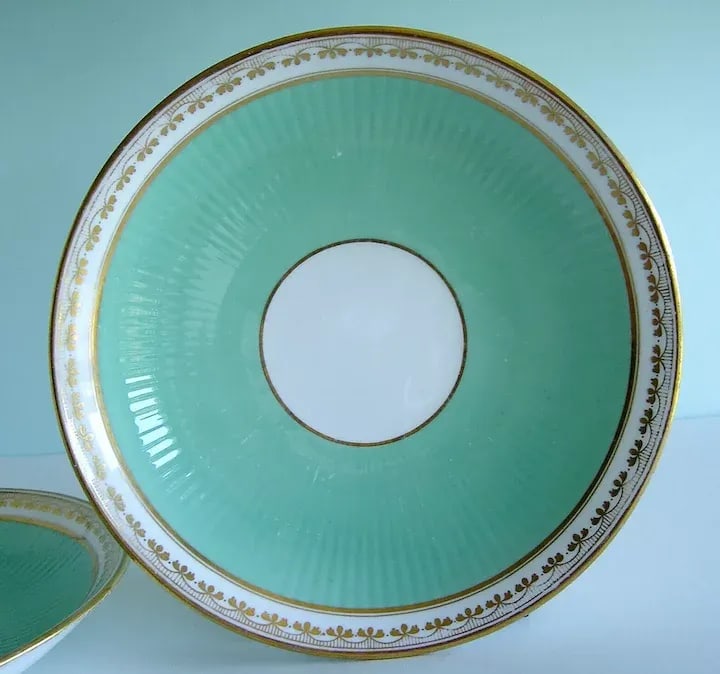 1850 Antique English Minton Porcelain Ribbed Turquoise Serving Plates - A Pair - 3