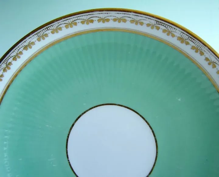 1850 Antique English Minton Porcelain Ribbed Turquoise Serving Plates - A Pair - 4
