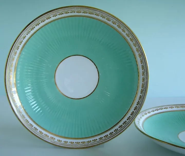 1850 Antique English Minton Porcelain Ribbed Turquoise Serving Plates - A Pair - 5