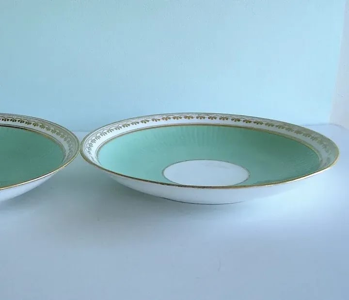 1850 Antique English Minton Porcelain Ribbed Turquoise Serving Plates - A Pair - 9
