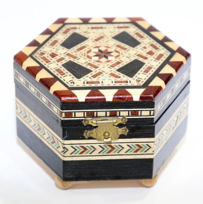 Mosaic Marquetry Octagonal Music Box Granada Moorish Spain - 2
