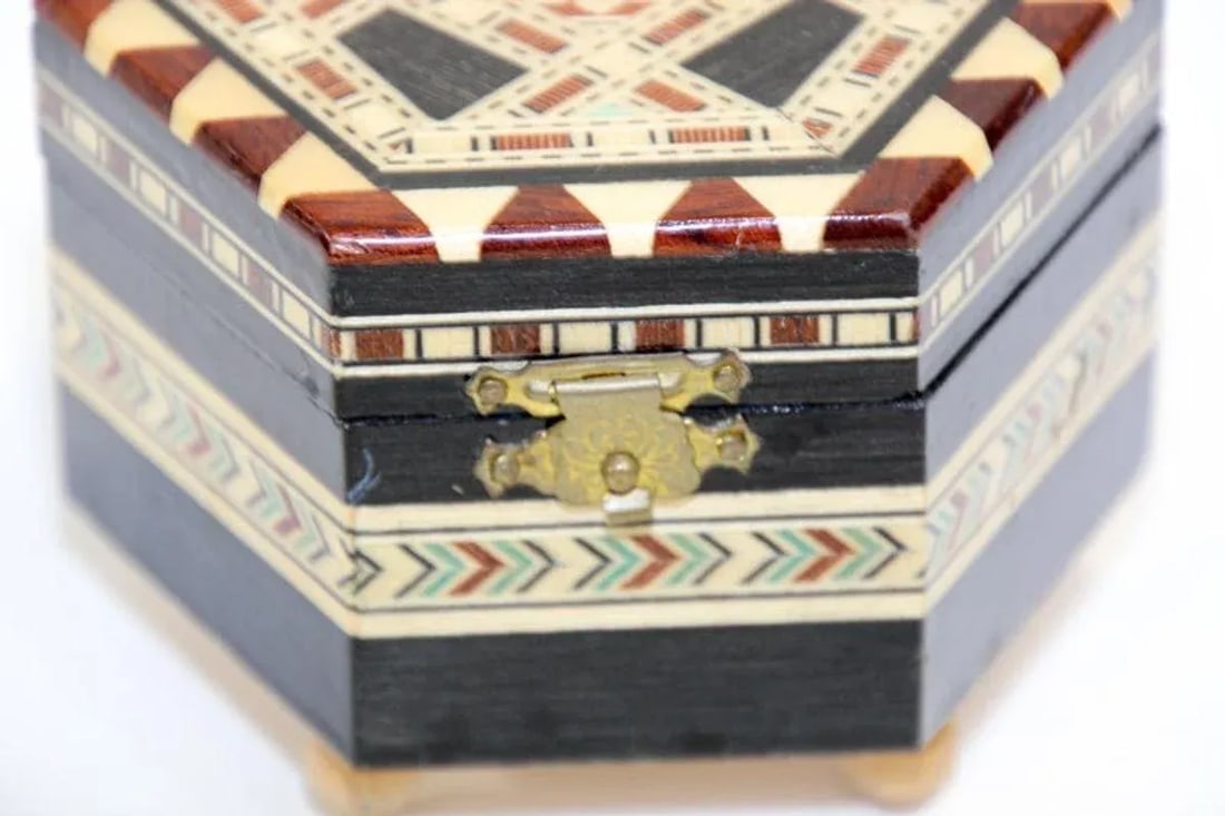 Mosaic Marquetry Octagonal Music Box Granada Moorish Spain - 3